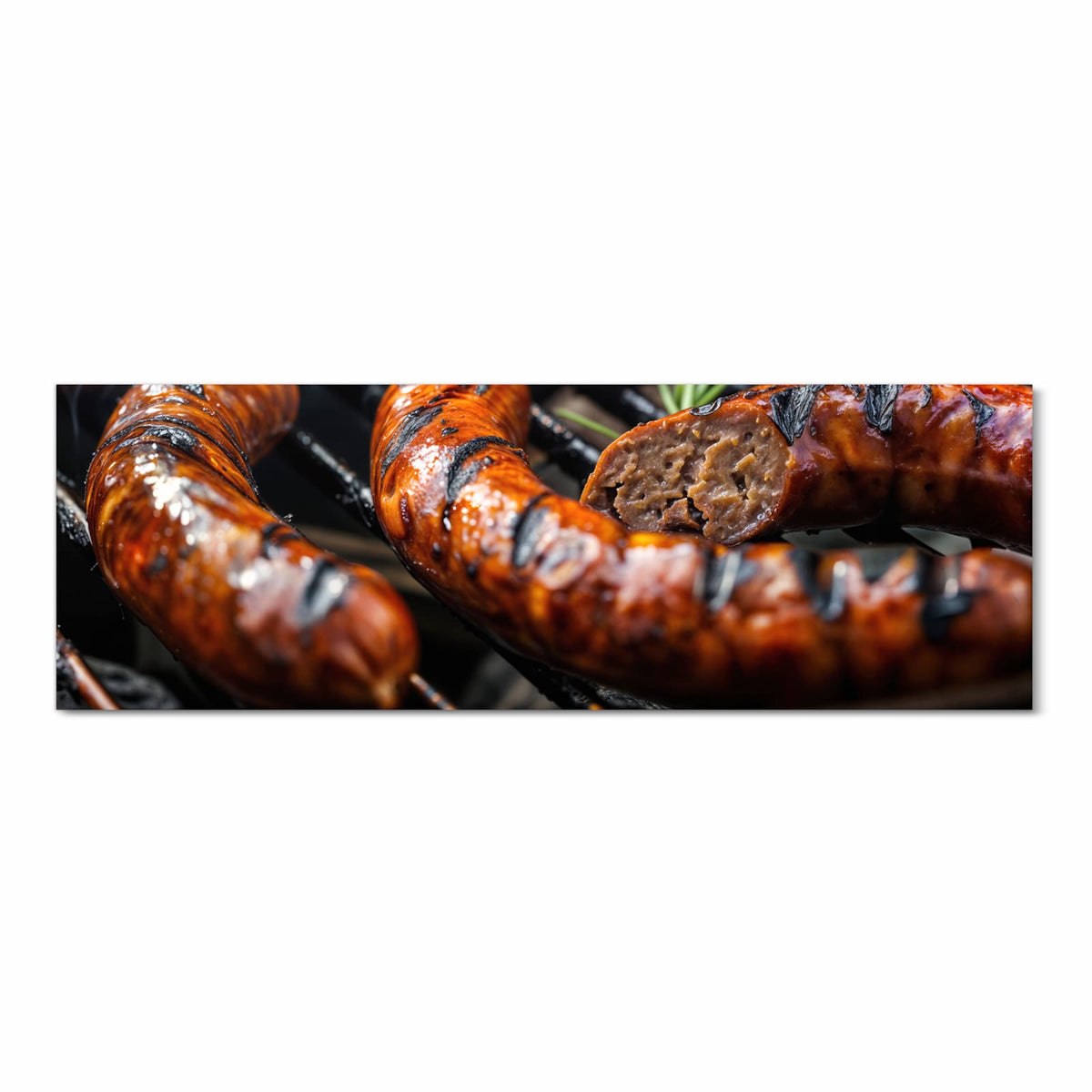 UV-beständiger Küchenteppich mit Motiv Grillwurst B B Q in Frontansicht