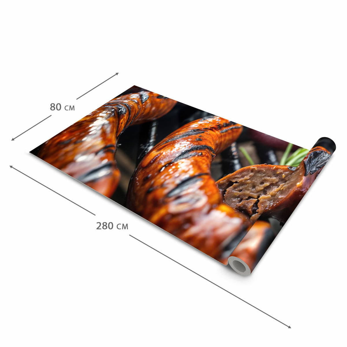 Dünner Küchenteppich mit Motiv Grillwurst B B Q in der Grösse 60x90 cm - angenehme Haptik