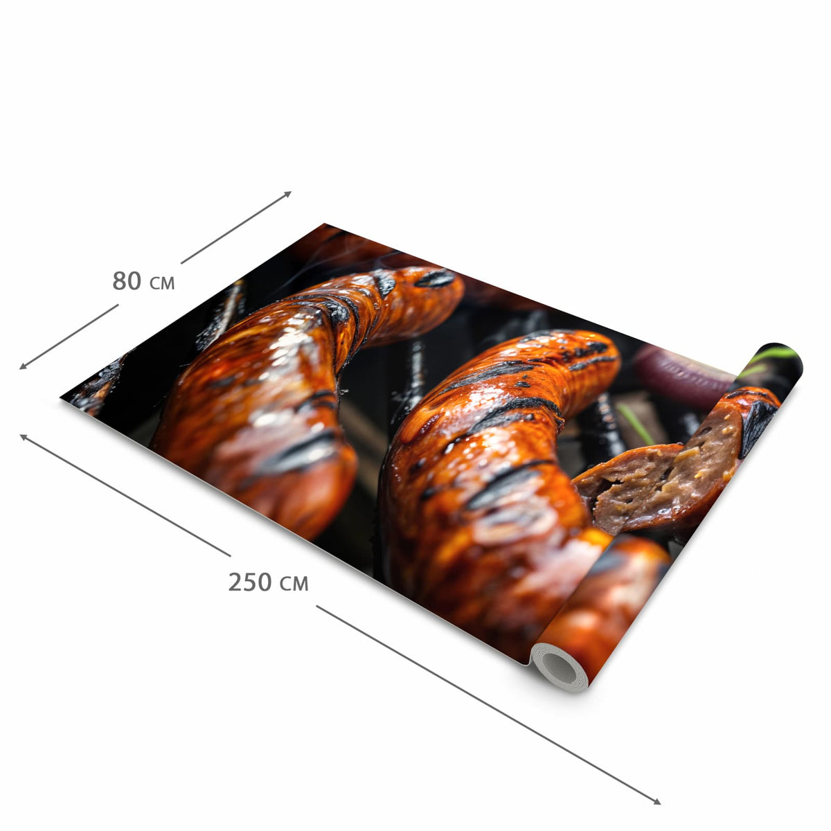 Pflegeleichter rutschfester Läufer mit Motiv Grillwurst B B Q in der Grösse 60x90 cm