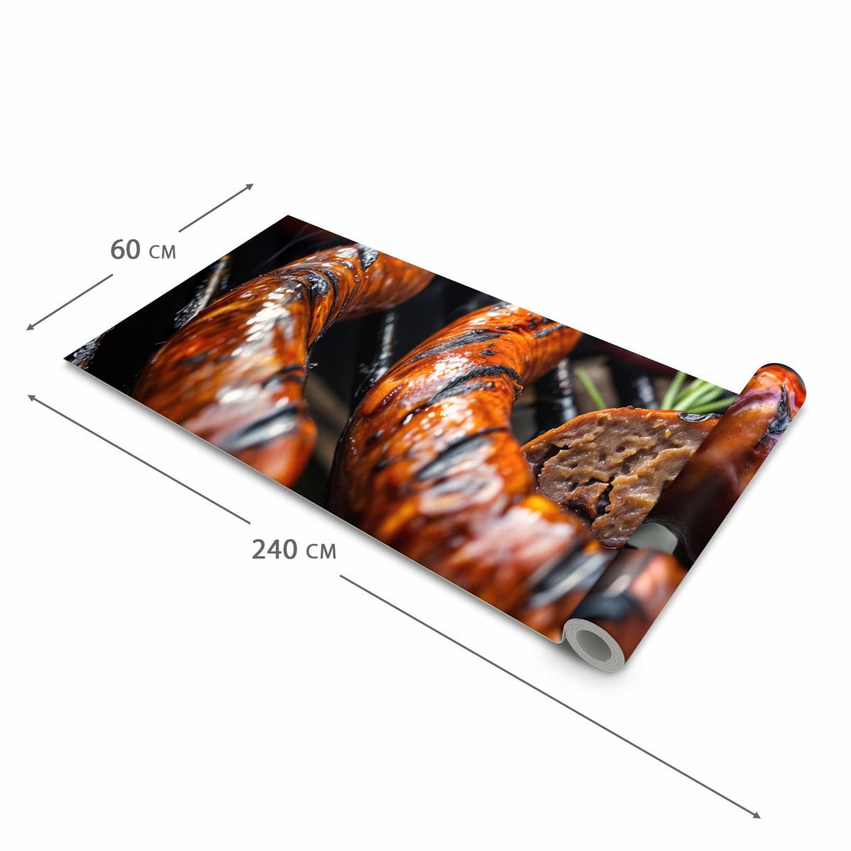 Langlebiger Teppichläufer für die Küche mit Motiv Grillwurst B B Q in der Grösse 60x90 cm