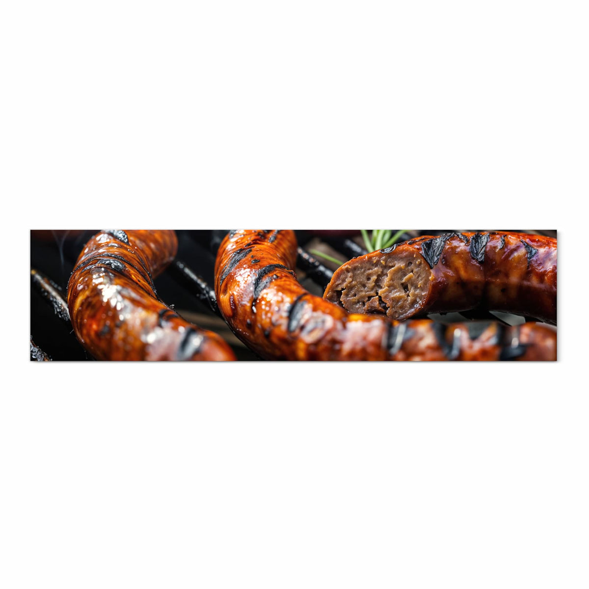 Rutschfester Küchenteppich mit Motiv Grillwurst B B Q in Frontansicht für Trittkomfort