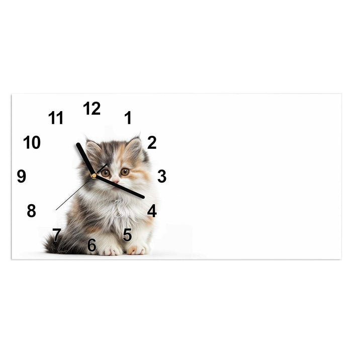 Wanduhr Flauschige Katze aus Glas – Querformat 60 × 30 cm mit Ziffernblatt Modern
