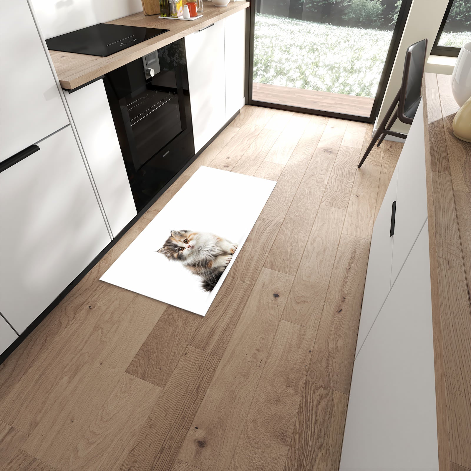 Waschbarer Küchenläufer mit Motiv Flauschige Katze für Ordnung in moderner Küche #grösse_60 x 120 cm