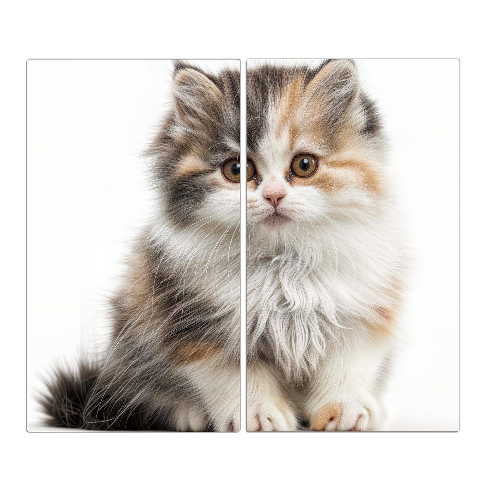 2-teilige Abdeckplatten für Ceranfeld mit Flauschige Katze-Motiv in der Frontansicht #grösse_2-Teilig (60x52cm)