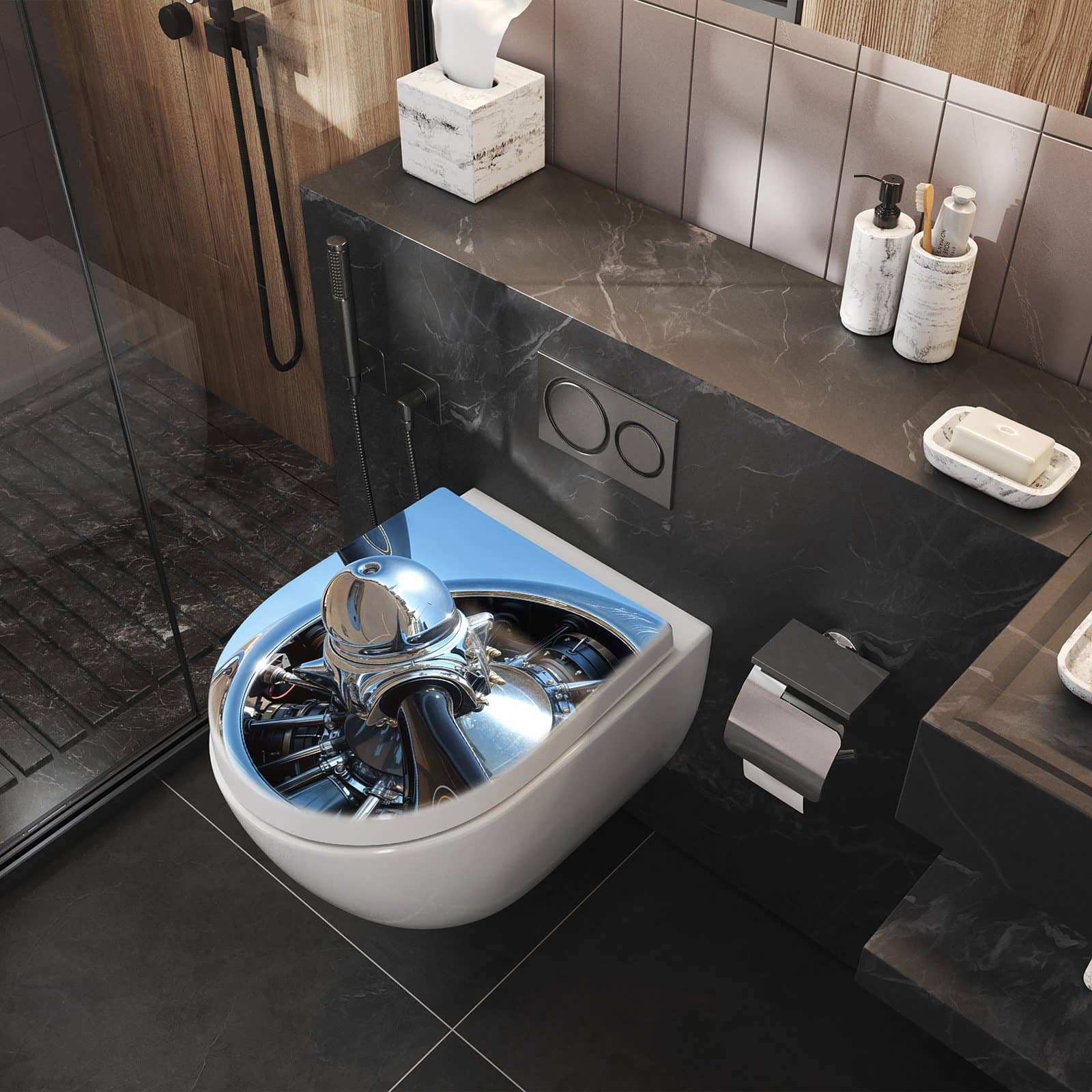 WC-Sitz mit Absenkautomatik Flugzeugpropeller