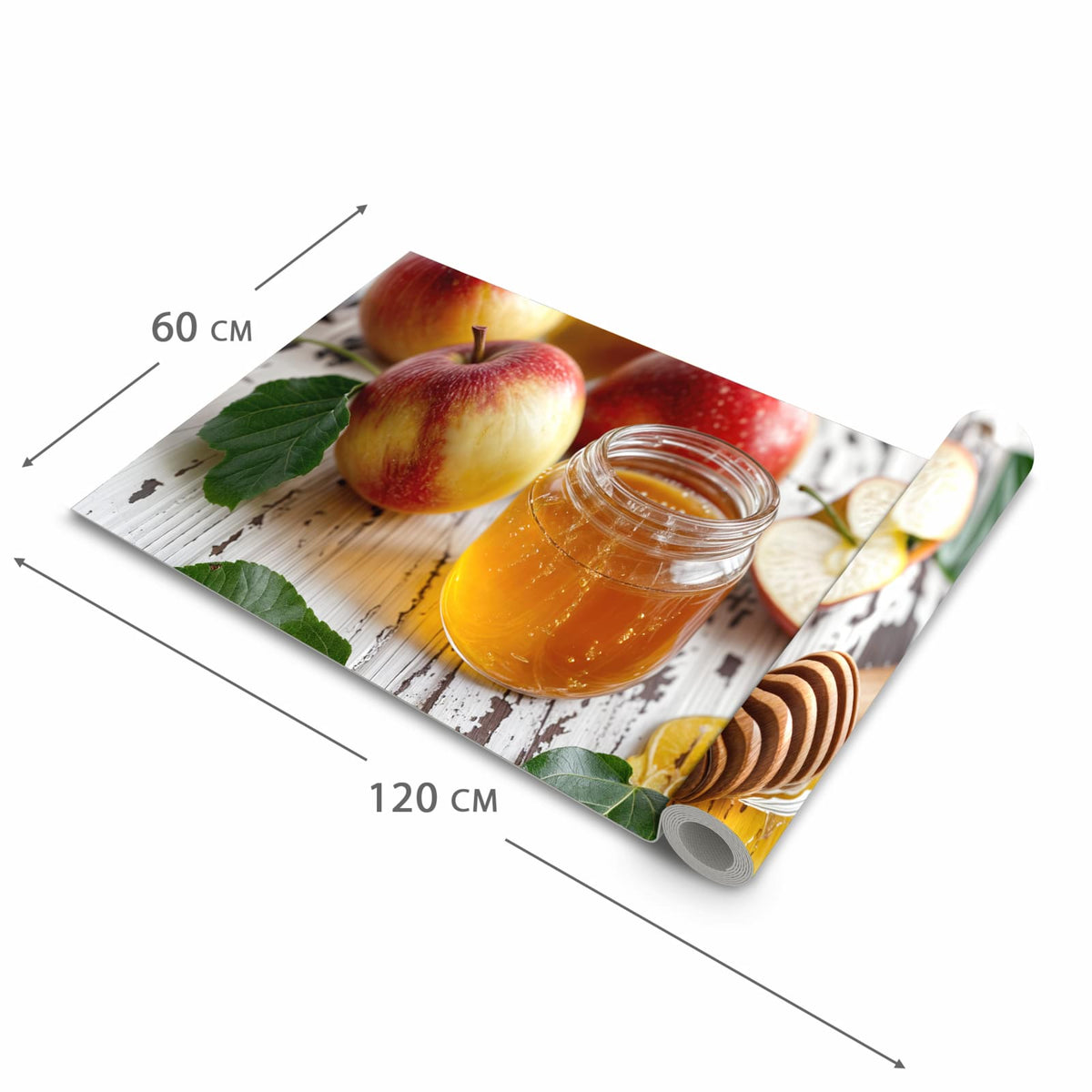 Küchenteppich mit Motiv Äpfel und Honig in der Grösse 60x240 cm für sicheres Aufbewahren