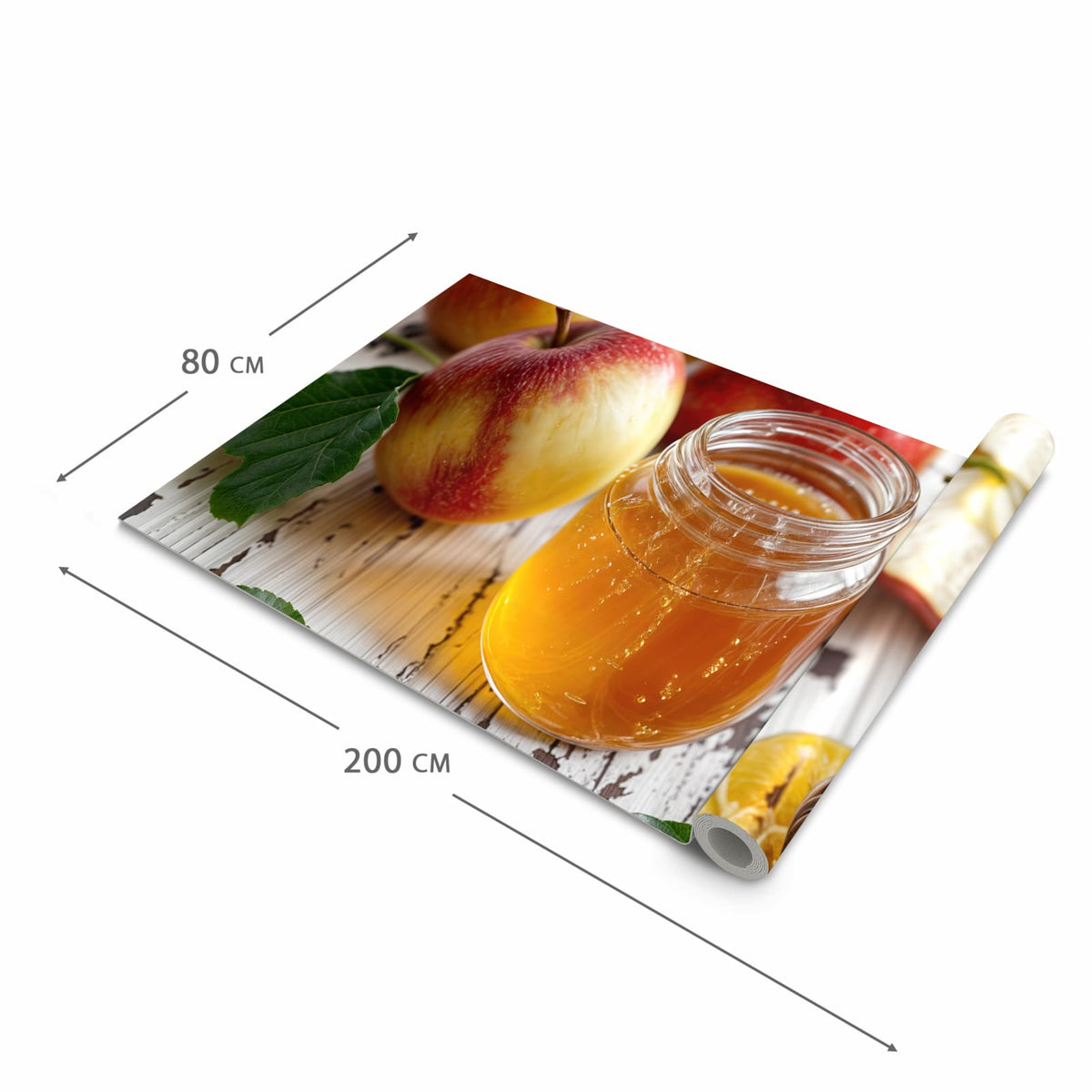 Fleckenresistenter großer Küchenteppich mit Motiv Äpfel und Honig in der Größe 60x240 cm