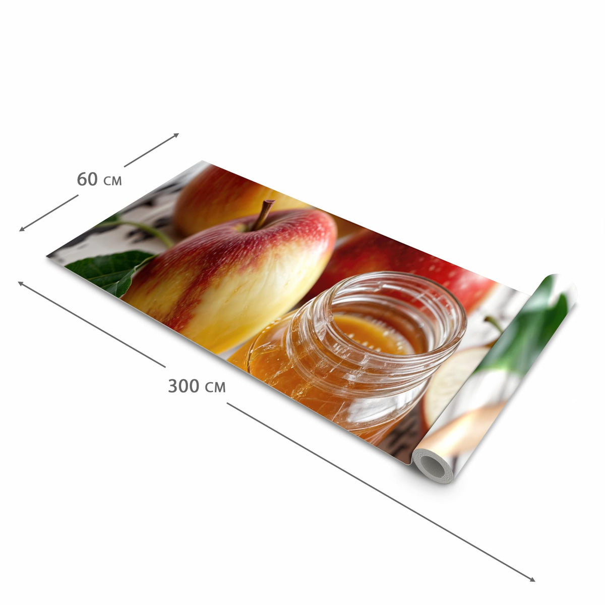 Waschbarer Küchenteppich mit Motiv Äpfel und Honig in der Grösse 60x240 cm für Trittkomfort