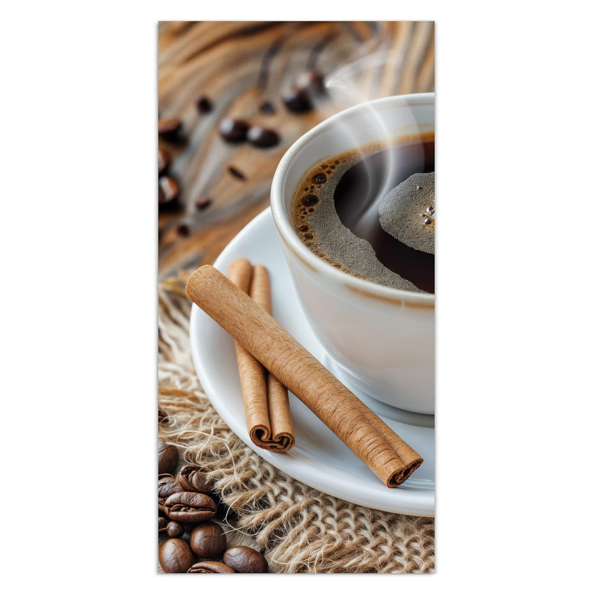 11 Größen – von 30 × 60 bis 60 × 150 cm – Wandbild - Kaffee mit Zimtstangen - Hochformat