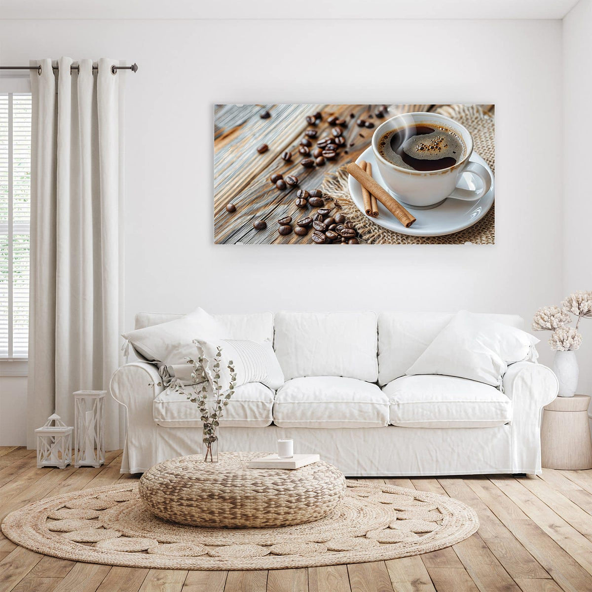 Aufhängung liegt bei – Motiv später wechselbar – Wandbild - Kaffee mit Zimtstangen - Querformat