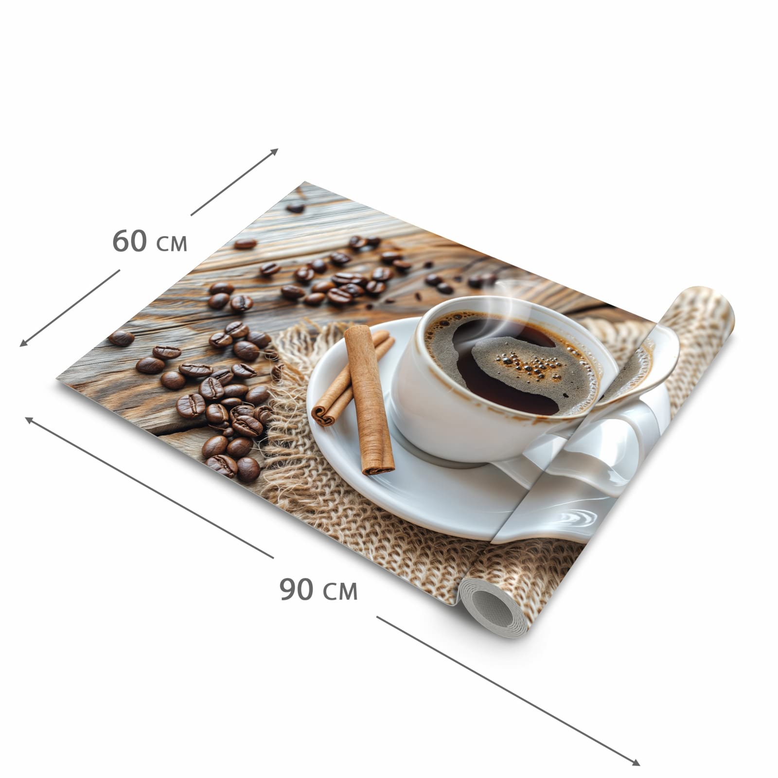 Rutschfester dünner Teppich mit Motiv Kaffee Zimt in der Grösse 60x240 cm