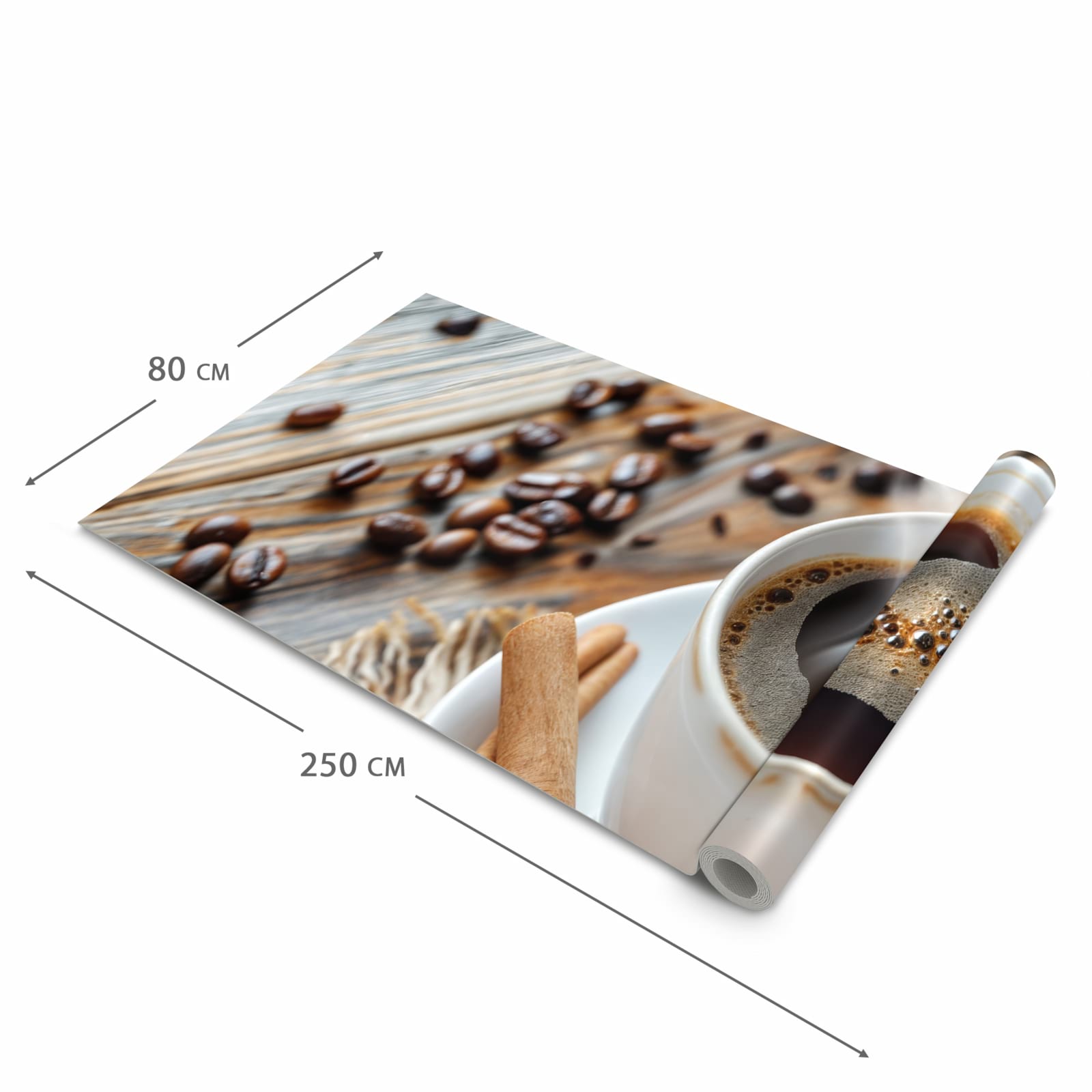 Bodenschonender Teppich fürs Esszimmer mit Motiv Kaffee Zimt in der Größe 60x240 cm