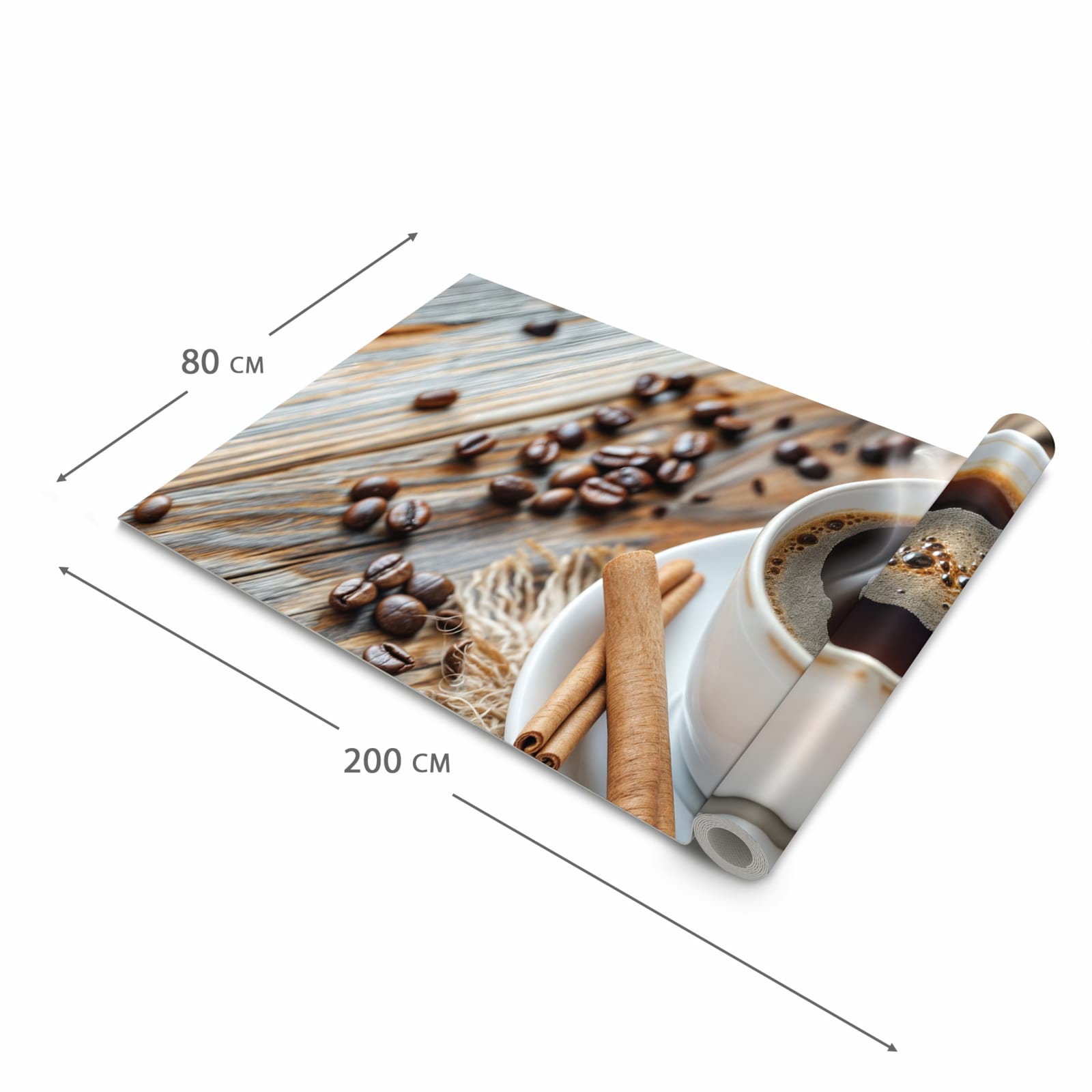 Feuchtigkeitsresistenter waschbarer Küchenteppich mit Motiv Kaffee Zimt in der Grösse 60x240 cm