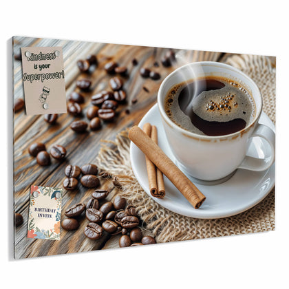 Metall Magnettafel mit dem Motiv Kaffee mit Zimtstangen