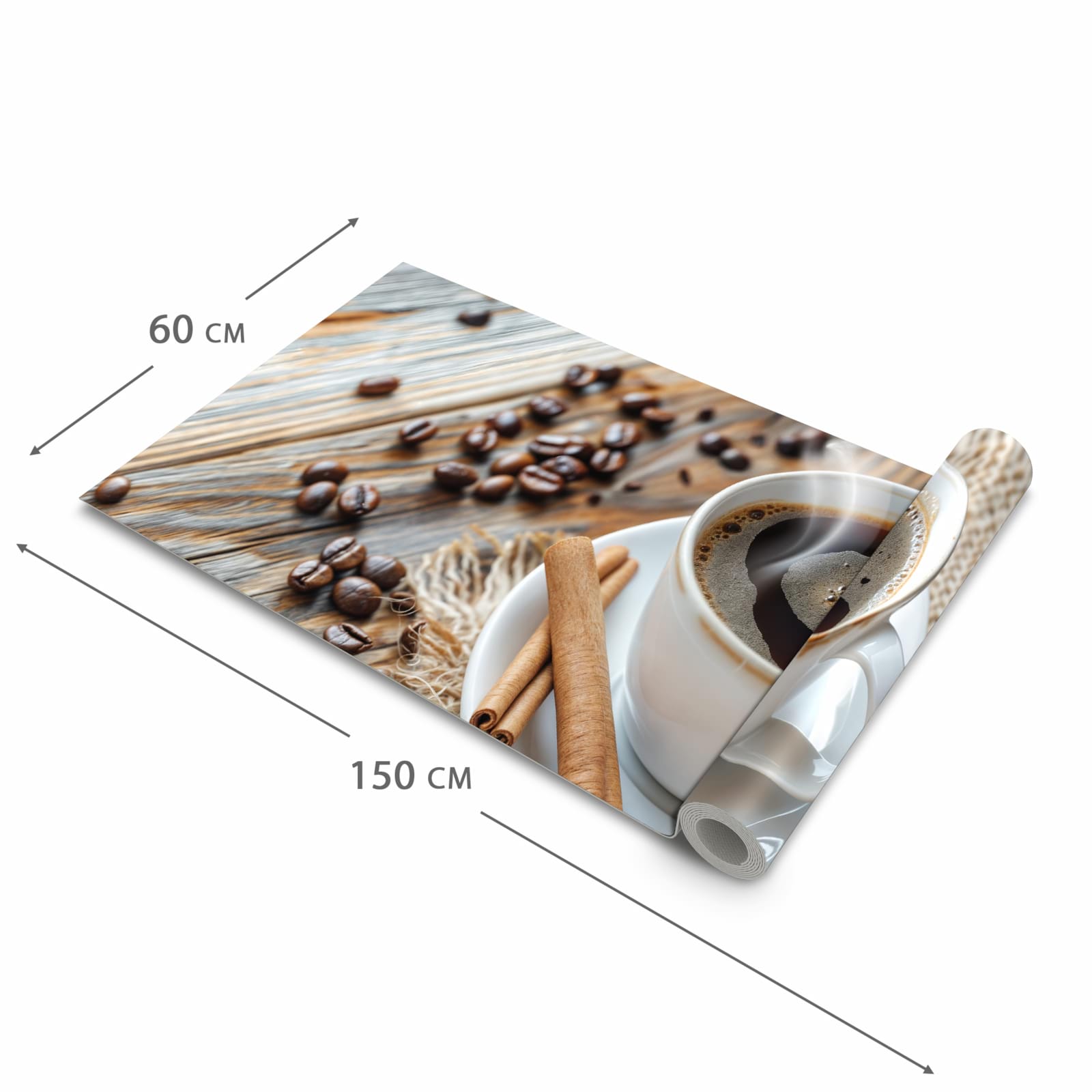 Waschbarer Küchenläufer mit Motiv Kaffee Zimt in der Größe 60x240 cm für angenehme Haptik