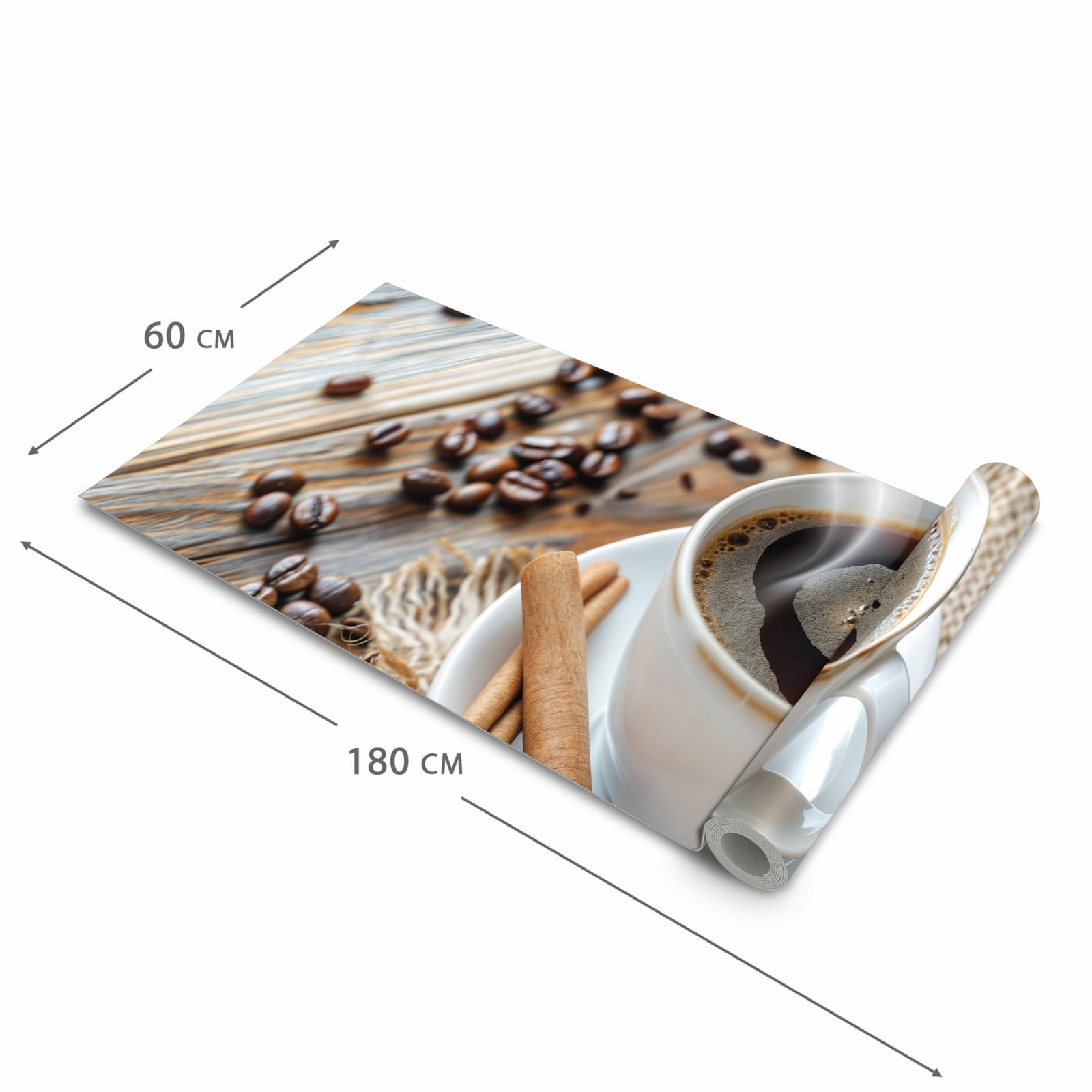 Hygienischer Küchenläufer mit Motiv Kaffee Zimt in der Größe 60x240 cm für den Flur