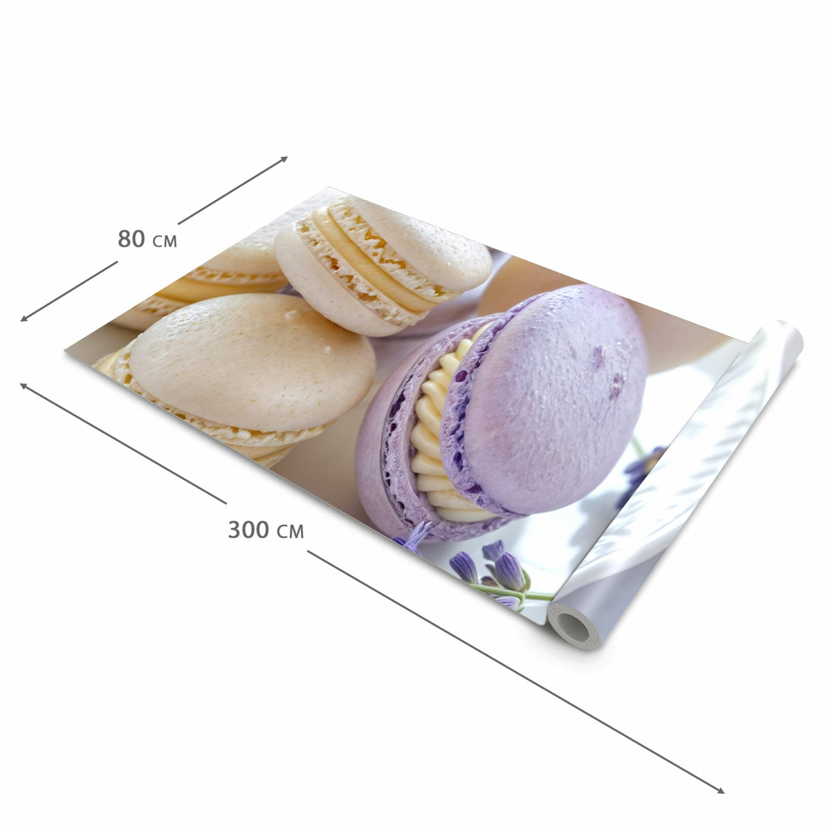 Pflegeleichter Küchenläufer mit Motiv Lavendel Macarons in der Grösse 60x180 cm