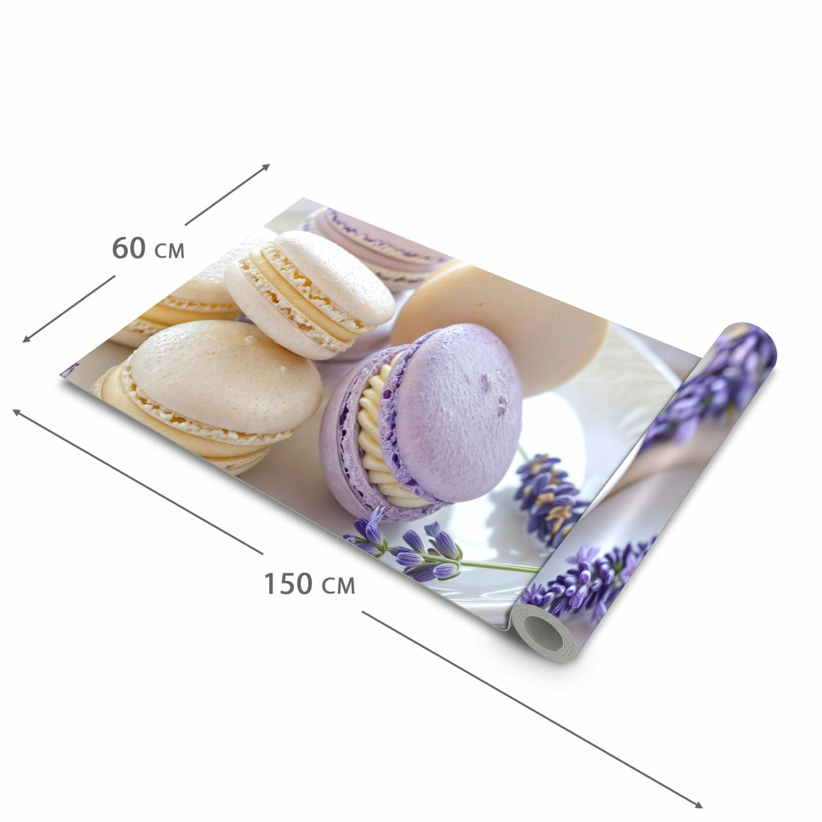 Abriebfester Küchenteppich mit Motiv Lavendel Macarons in der Grösse 60x180 cm