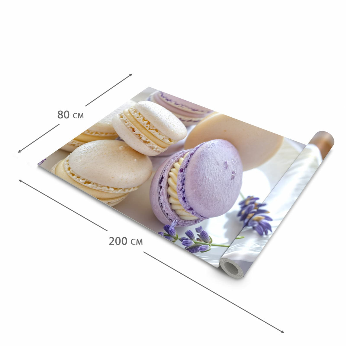 Geruchsneutraler Küchenteppich mit Motiv Lavendel Macarons in der Grösse 60x180 cm