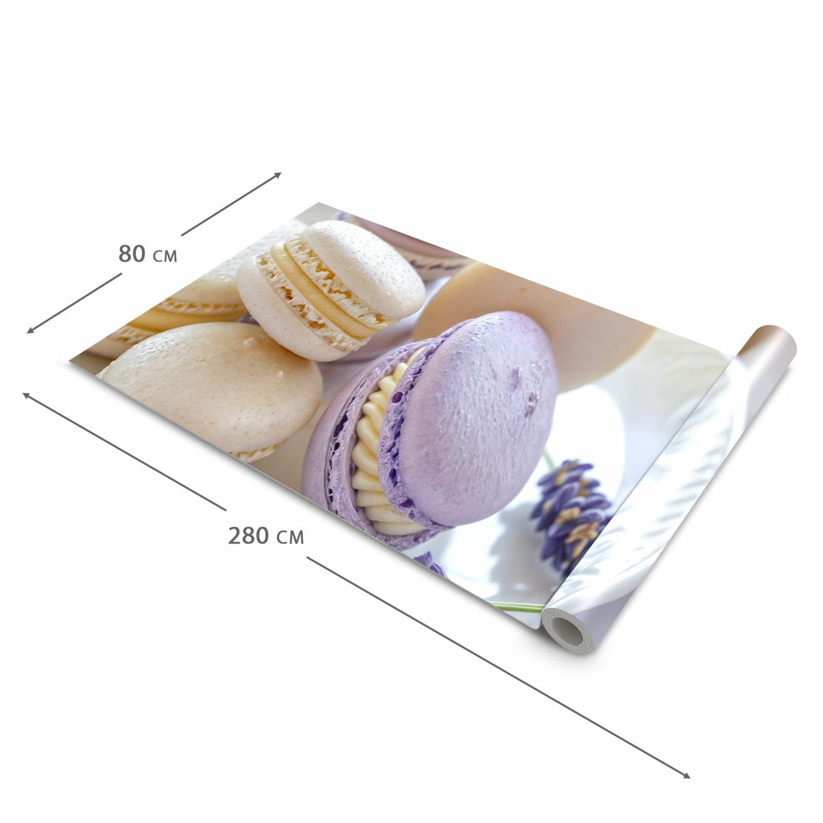Flacher waschbarer Küchenteppich mit Motiv Lavendel Macarons in der Grösse 60x180 cm