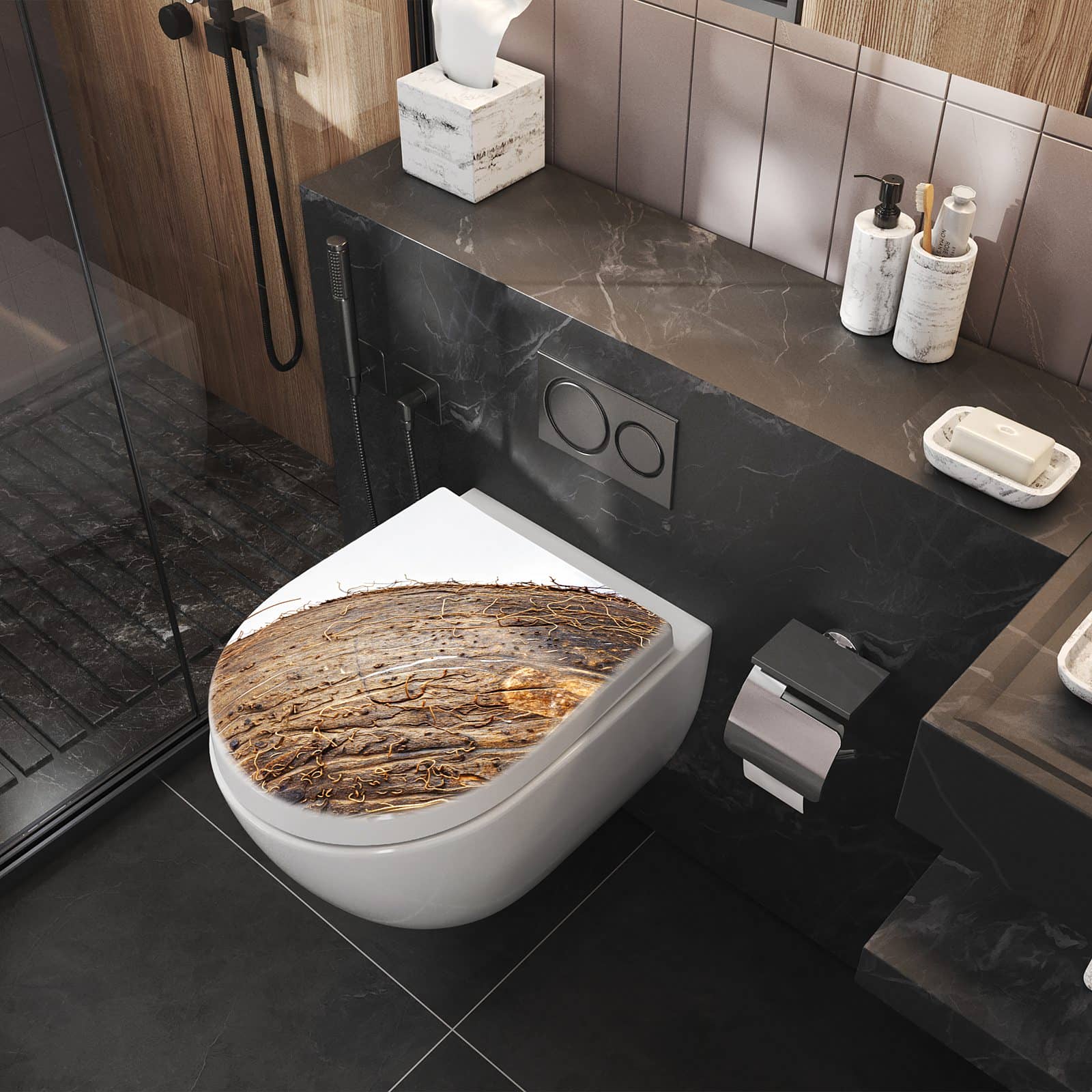 WC-Sitz mit Absenkautomatik Nuss Schale Detail