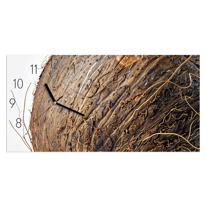 Wanduhr Nuss Schale Detail aus Glas – Querformat 60 × 30 cm mit Ziffernblatt Elegant