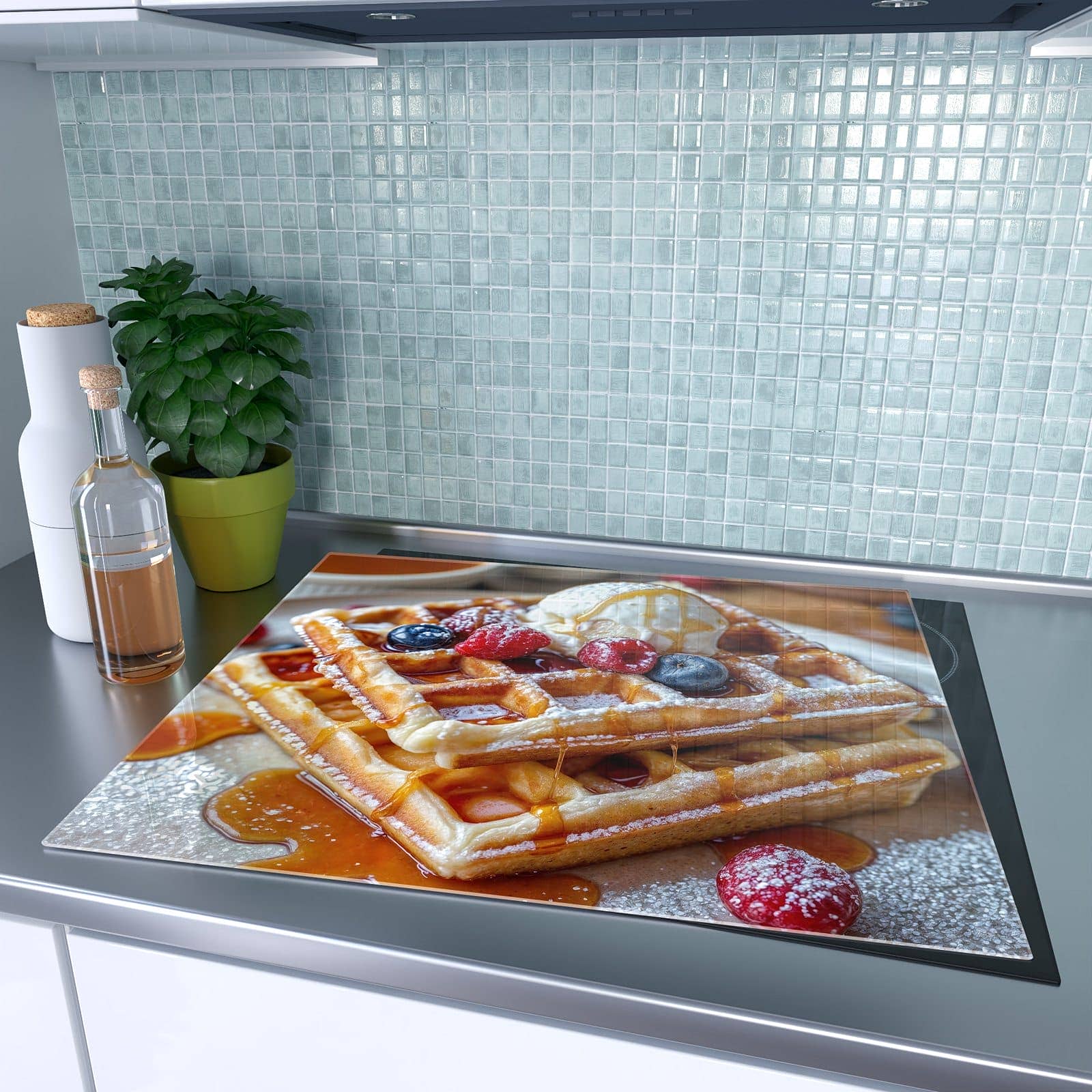 1-teilige Abdeckung für Herdplatten mit Belgische Waffeln-Motiv auf dem Ceranfeld