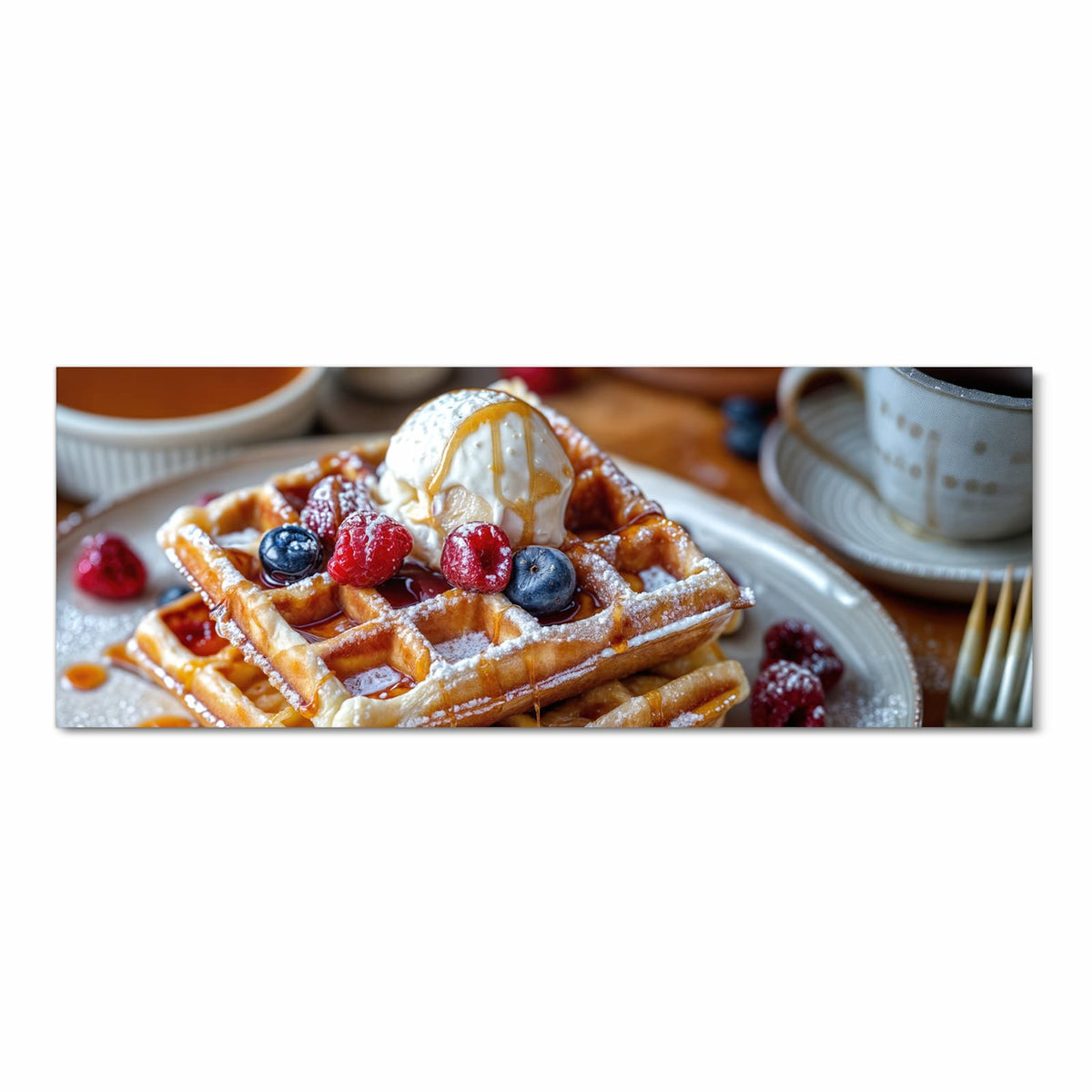 Feuchtigkeitsresistenter Teppich fürs Esstisch mit Motiv Belgische Waffeln in Frontansicht