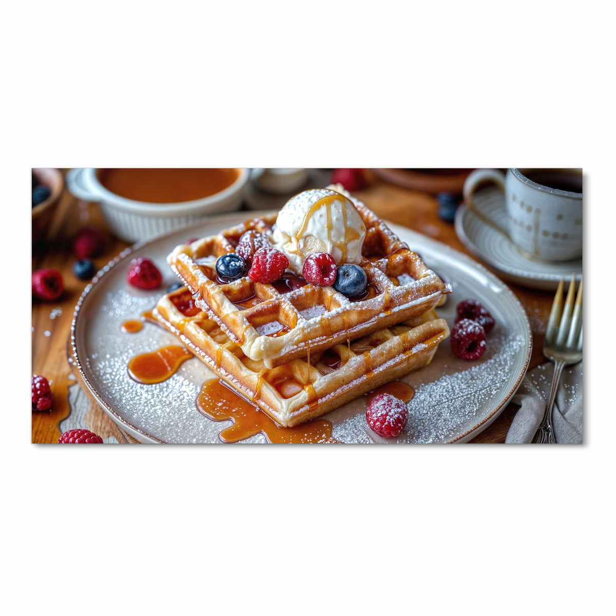 Pflegeleichter Teppichläufer für die Küche mit Motiv Belgische Waffeln in Frontansicht
