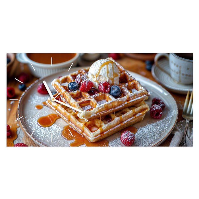 Wanduhr Belgische Waffeln aus Glas – Querformat 60 × 30 cm mit Ziffernblatt Linie
