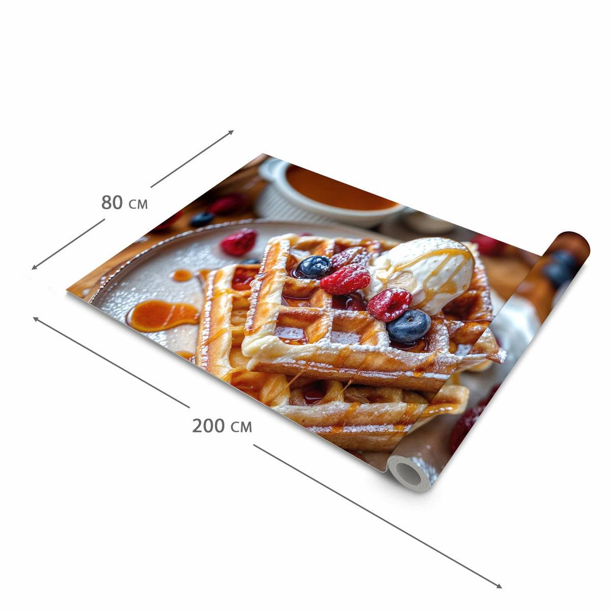 Flacher Küchenteppich mit Motiv Belgische Waffeln in der Grösse 60x150 cm, waschbar