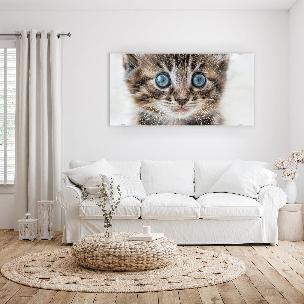 Wandbild - Blauäugiges Kätzchen - Querformat – Kätzchen mit leuchtend blauen Augen