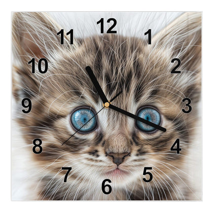 Wanduhr Quadratisch mit dem Motiv Blauäugiges Kätzchen