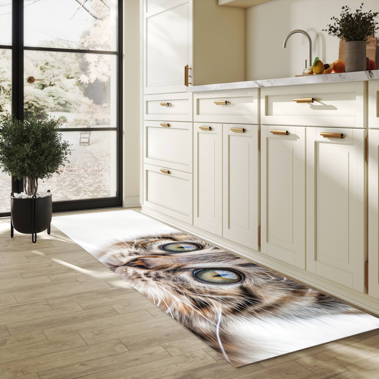 Schmutzabweisender Läufer mit Motiv Katzenjunges trittin für Eingangsbereich in heller Küche