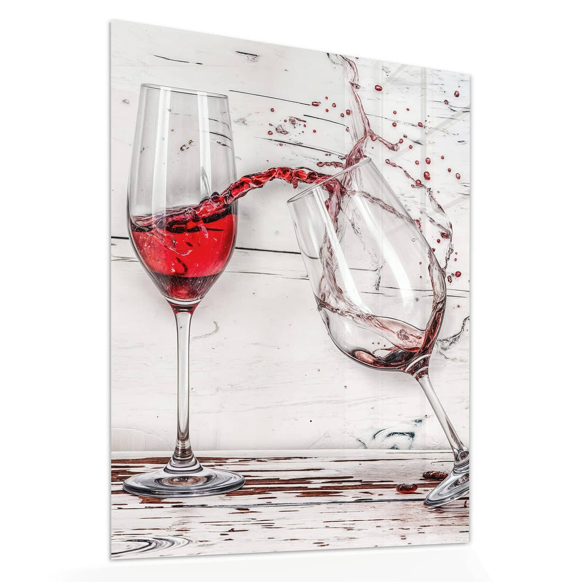 Echtglas, 4 mm – kein Acryl, keine Folie – Wandbild - Gekipptes Rotweinglas - Hochformat