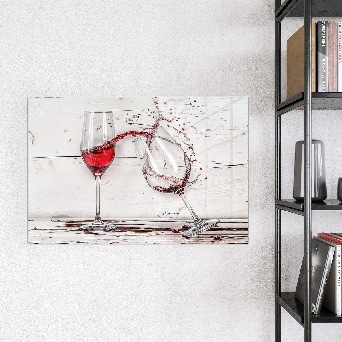 Magnettafel - Gekipptes Rotweinglas – Rotwein schwappt aus gekipptem Glas