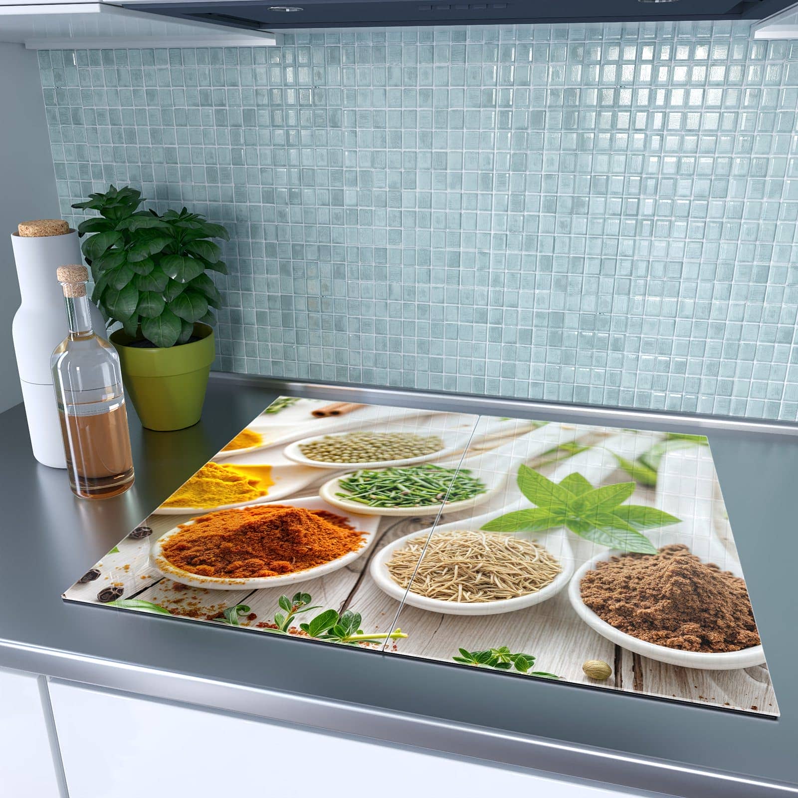 2-teilige Abdeckplatten für den Herd mit Gewürzvielfalt-Motiv auf dem Ceranfeld