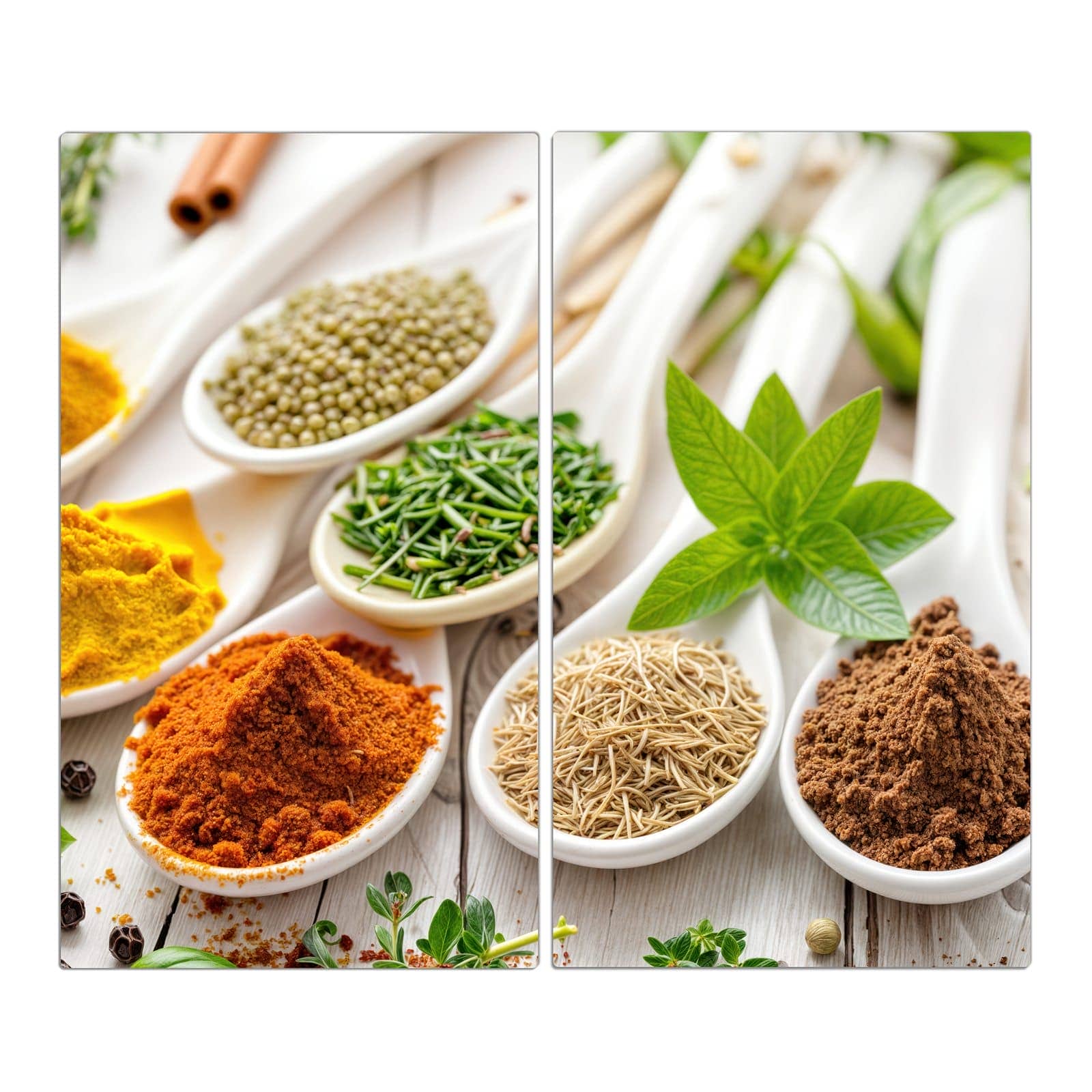 2-teilige Ceranfeld Abdeckplatten mit Gewürzvielfalt-Motiv in der Frontansicht #grösse_2-Teilig (60x52cm)