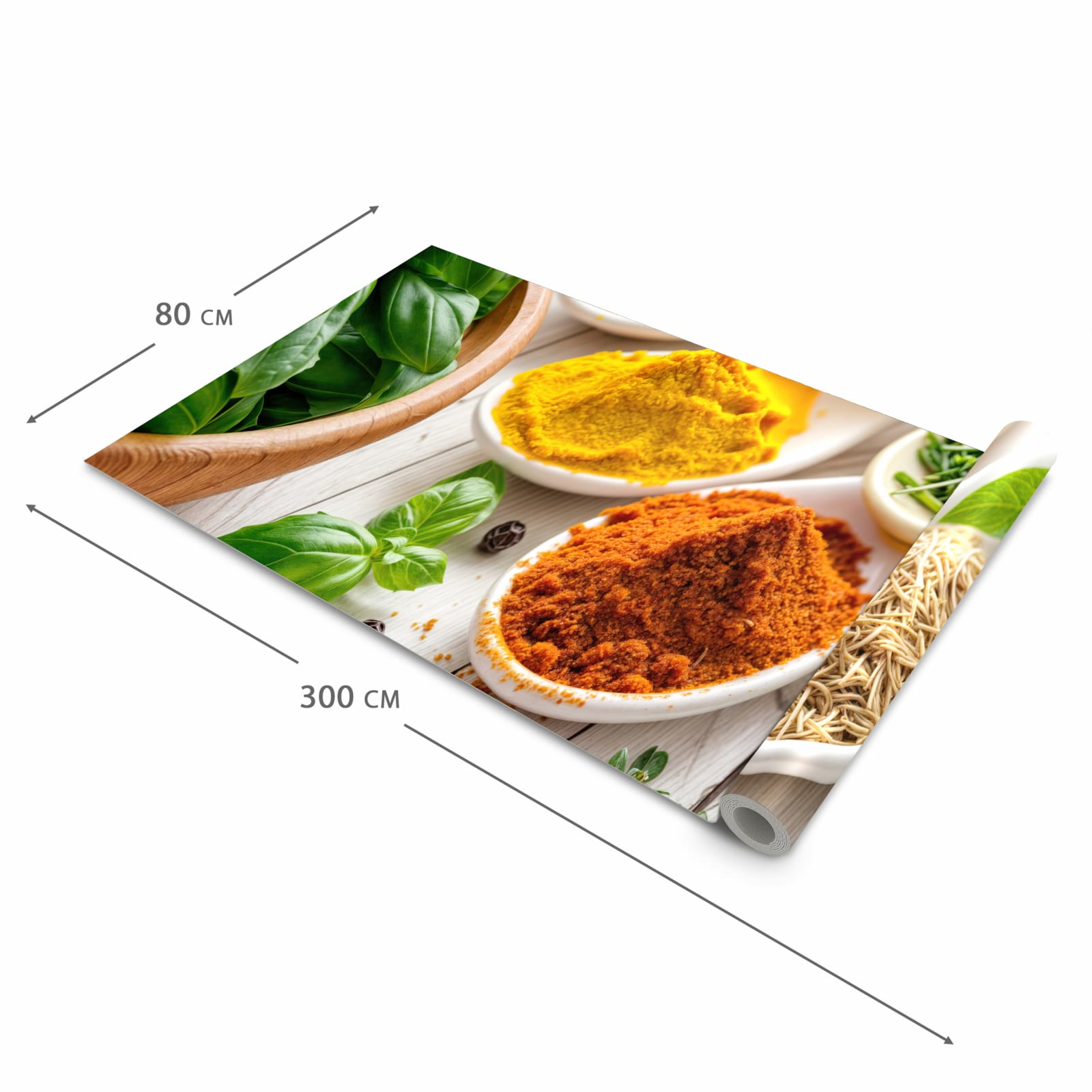 Abriebfester rutschfester Küchenläufer mit Motiv Gewürzvielfalt in der Größe 90x240 cm