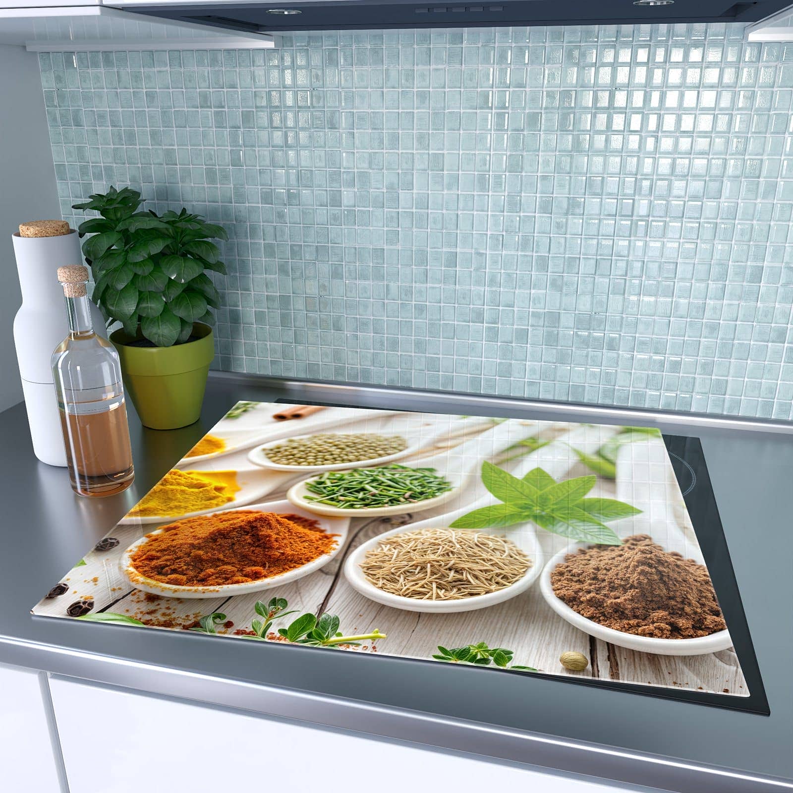 1-teilige Herdabdeckplatte mit Gewürzvielfalt-Motiv auf dem Ceranfeld