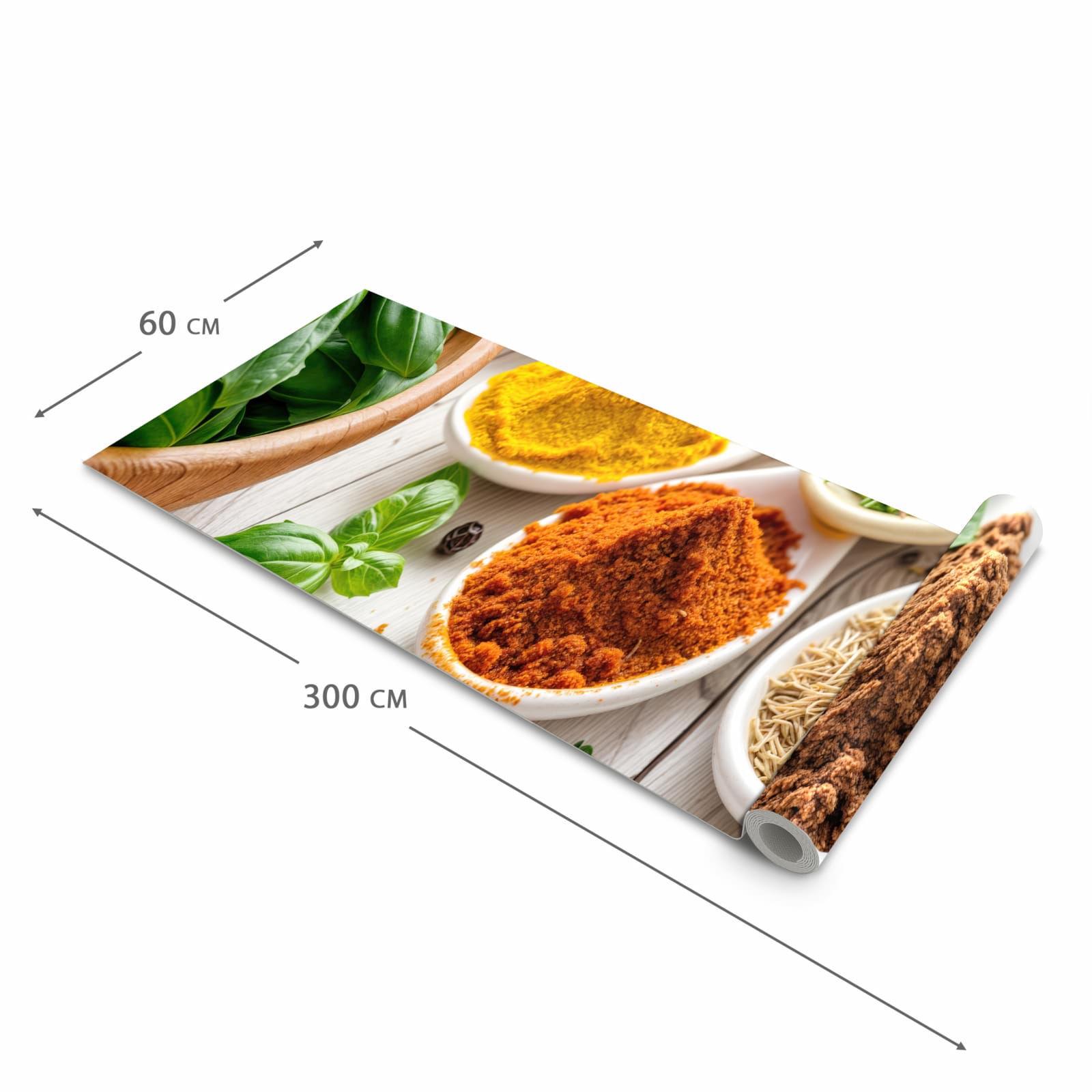 Farbbeständiger rutschfester Küchenteppich mit Motiv Gewürzvielfalt in der Grösse 90x240 cm