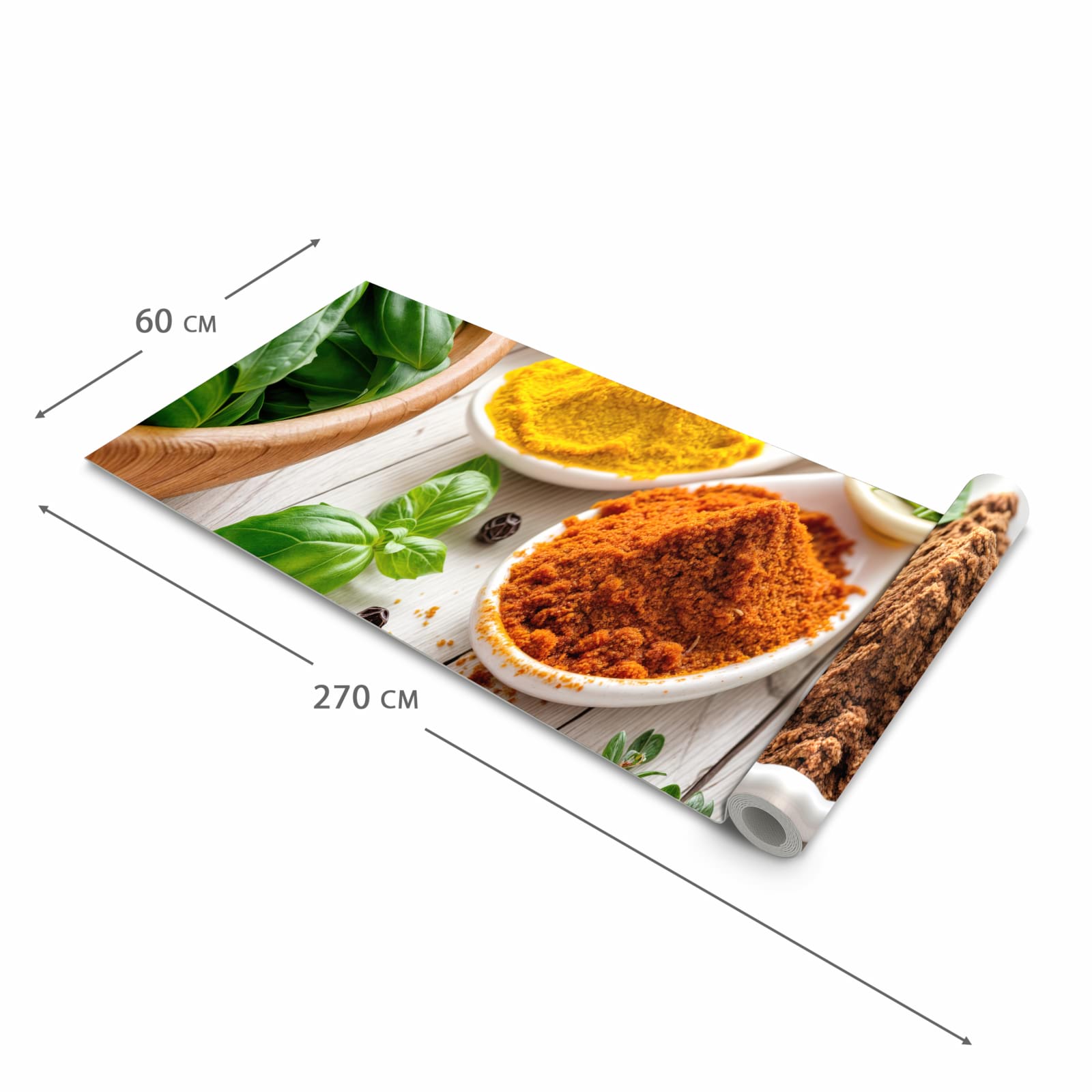 Bodenschonender großer Küchenteppich mit Motiv Gewürzvielfalt in der Größe 90x240 cm