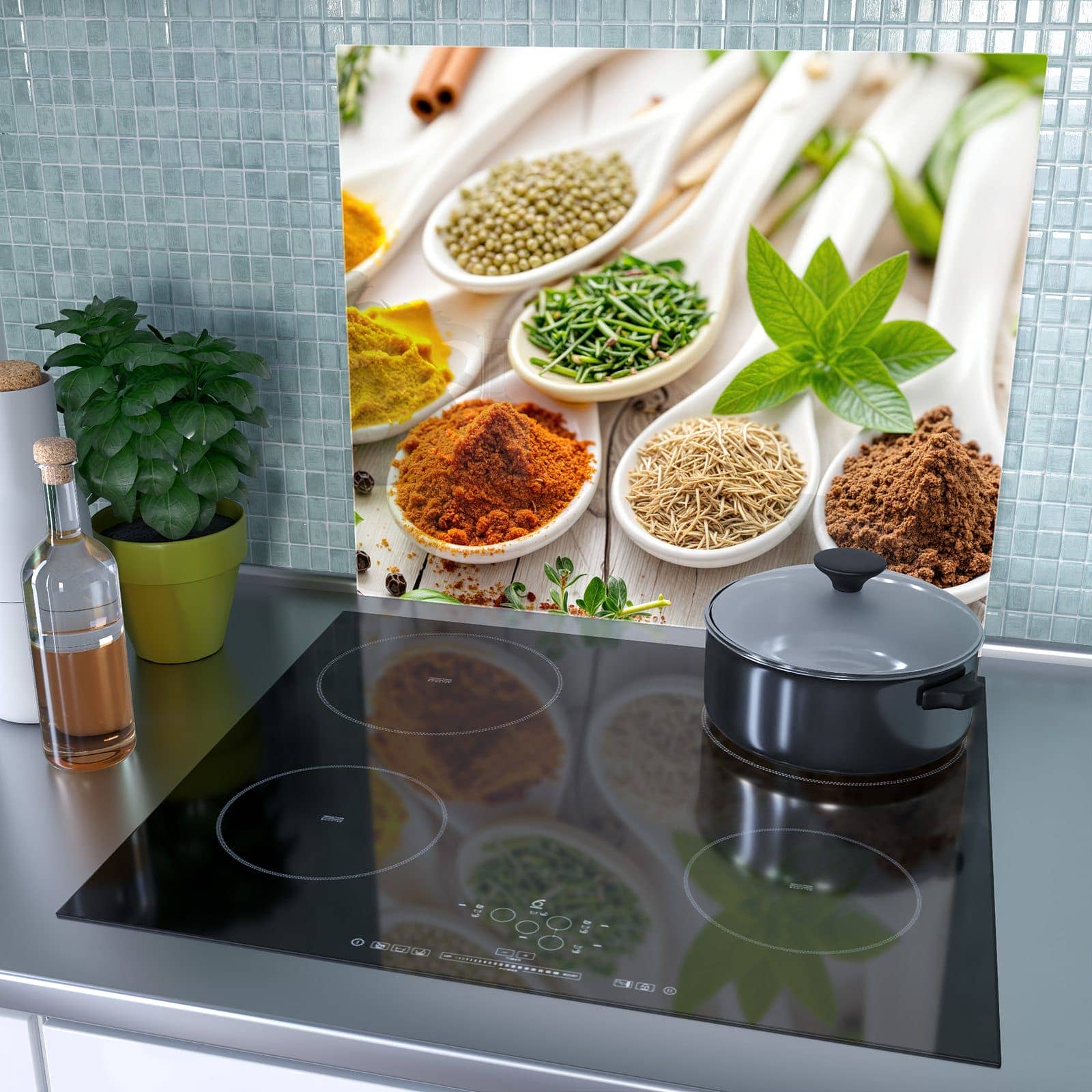 1-teilige Ceranfeld Abdeckungen mit Gewürzvielfalt-Motiv als Spritzschutz hinter dem Kochfeld