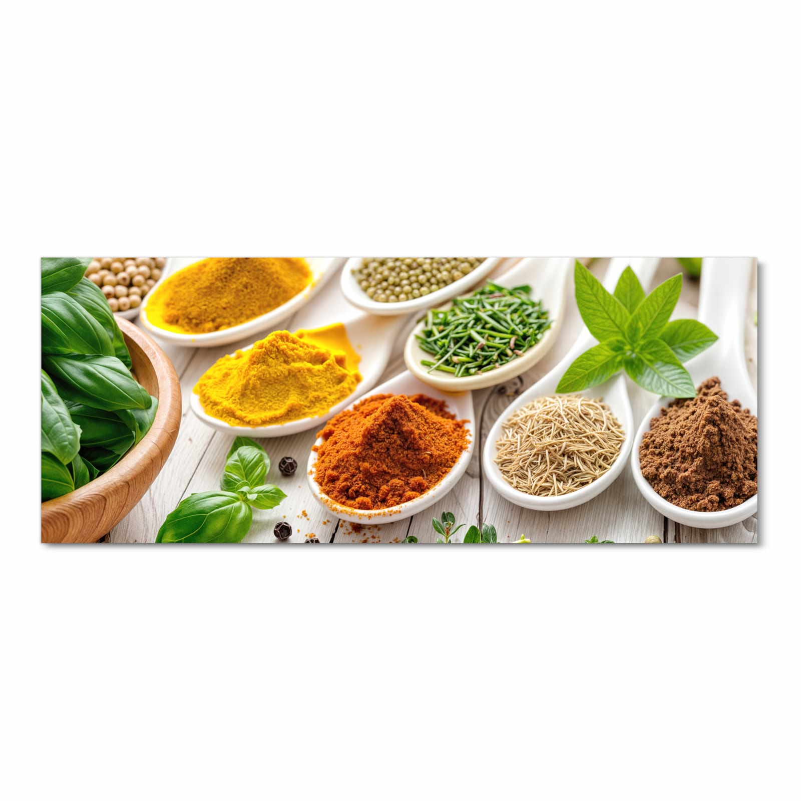 Rutschfester Teppichläufer für die Küche mit Motiv Gewürzvielfalt in Frontansicht