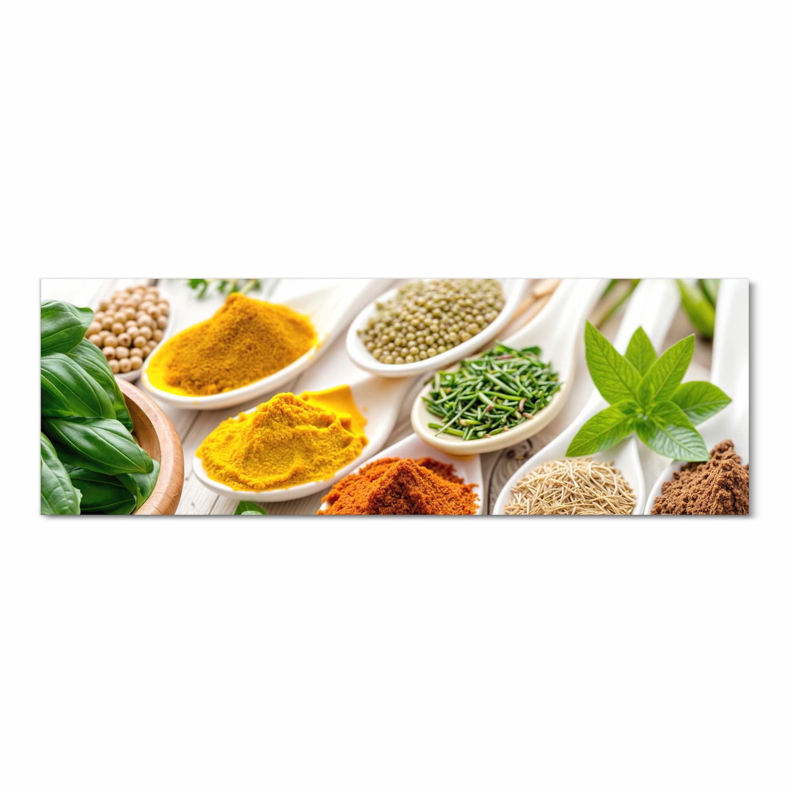 Waschbarer Küchenläufer mit Motiv Gewürzvielfalt in Frontansicht für einfache Reinigung