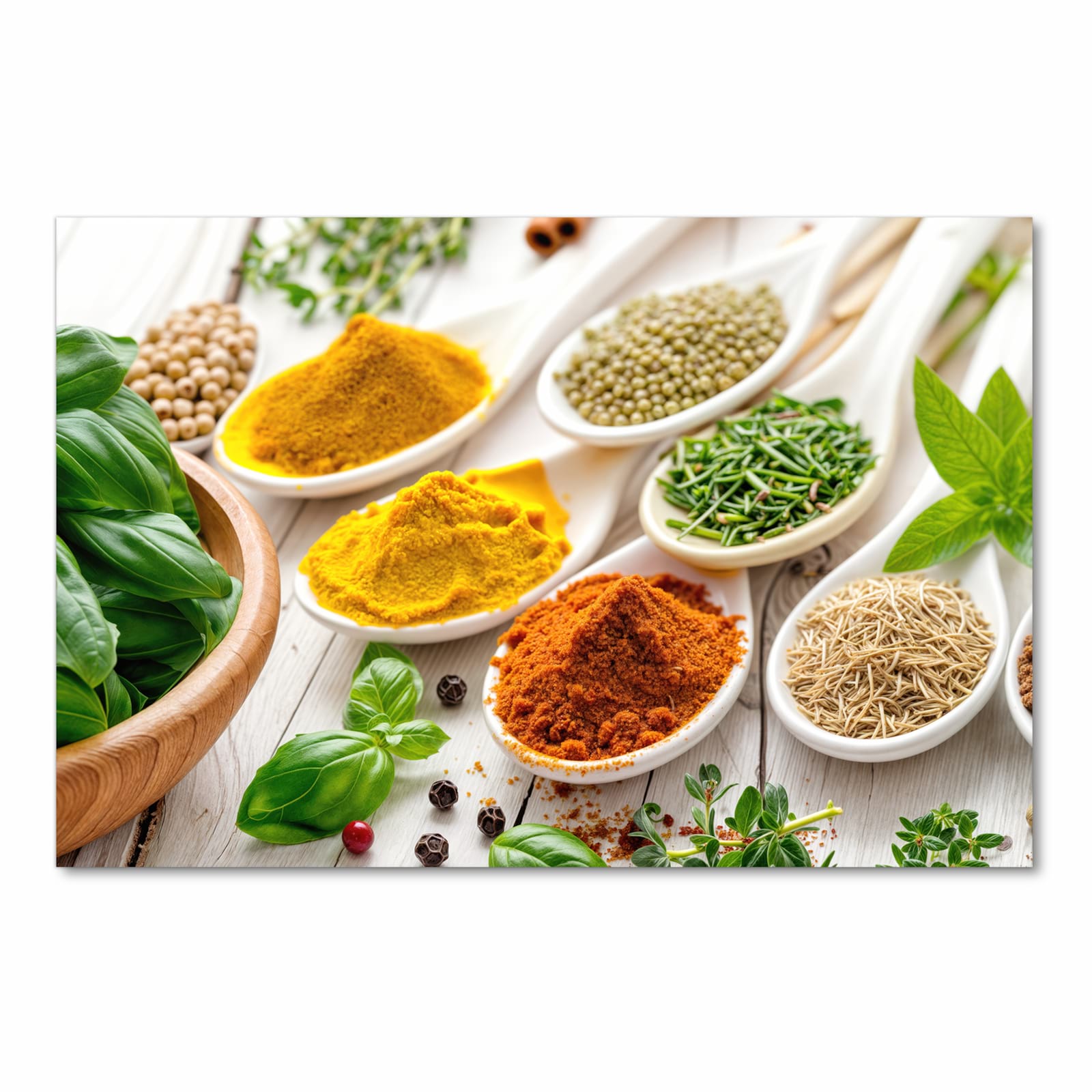 Waschbarer rutschfester Läufer mit Motiv Gewürzvielfalt in Frontansicht