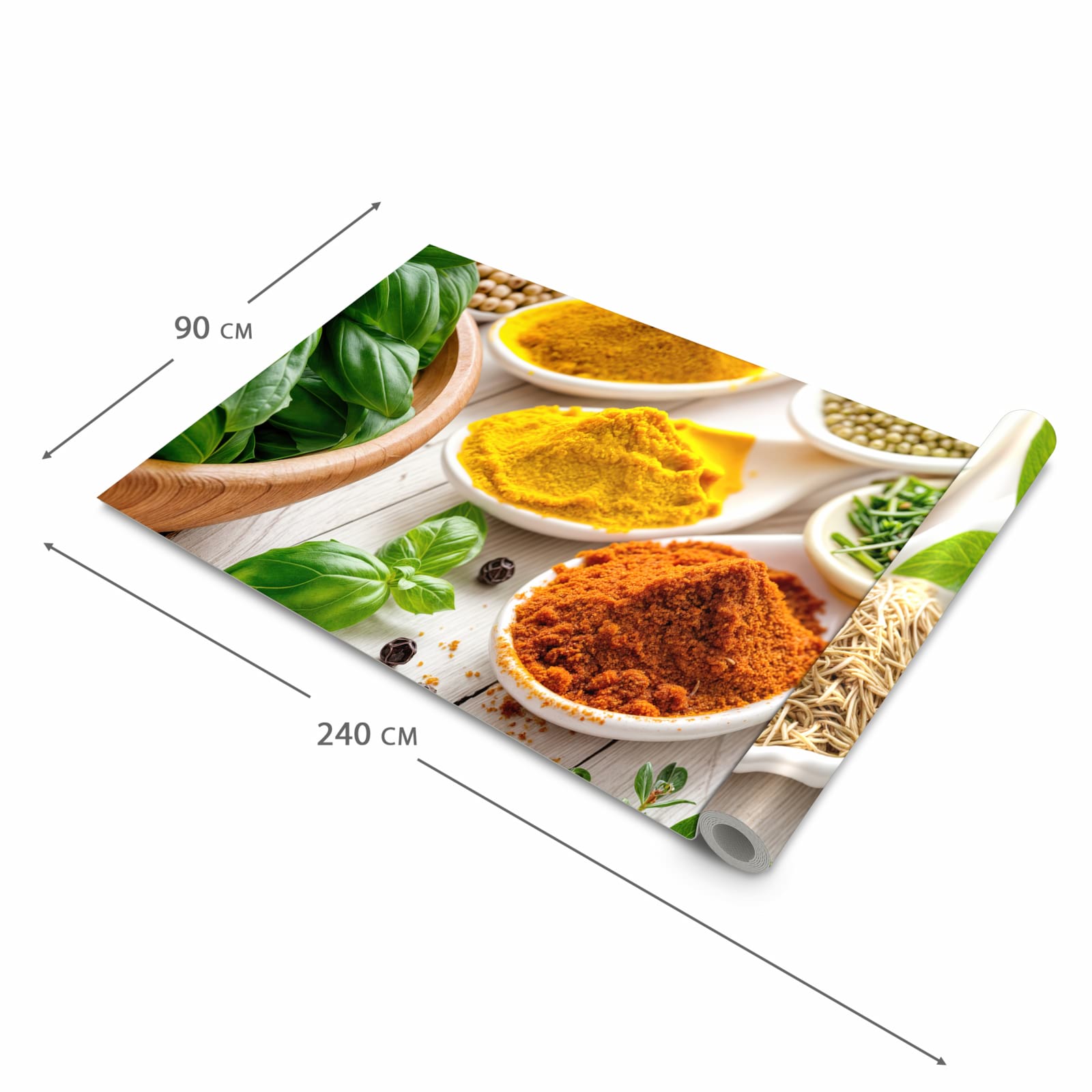 Rutschfester Küchenläufer mit Motiv Gewürzvielfalt in der Grösse 90x240 cm für Trittkomfort