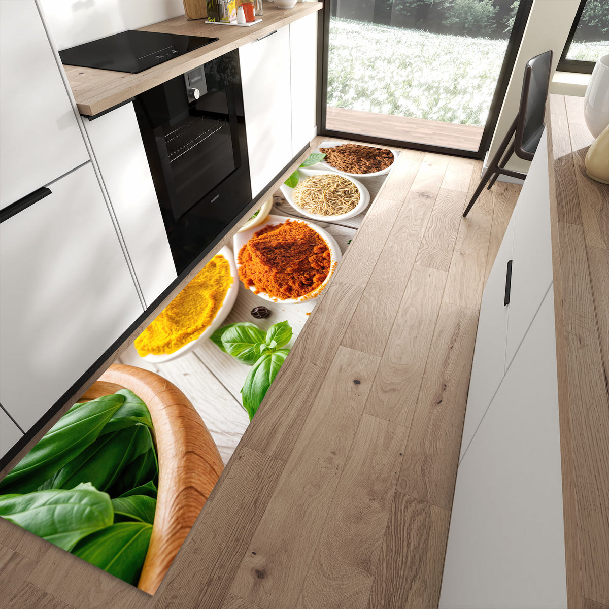 13 Größen – von 60 × 90 bis 80 × 300 cm – Küchenläufer - Gewürze auf Porzellan