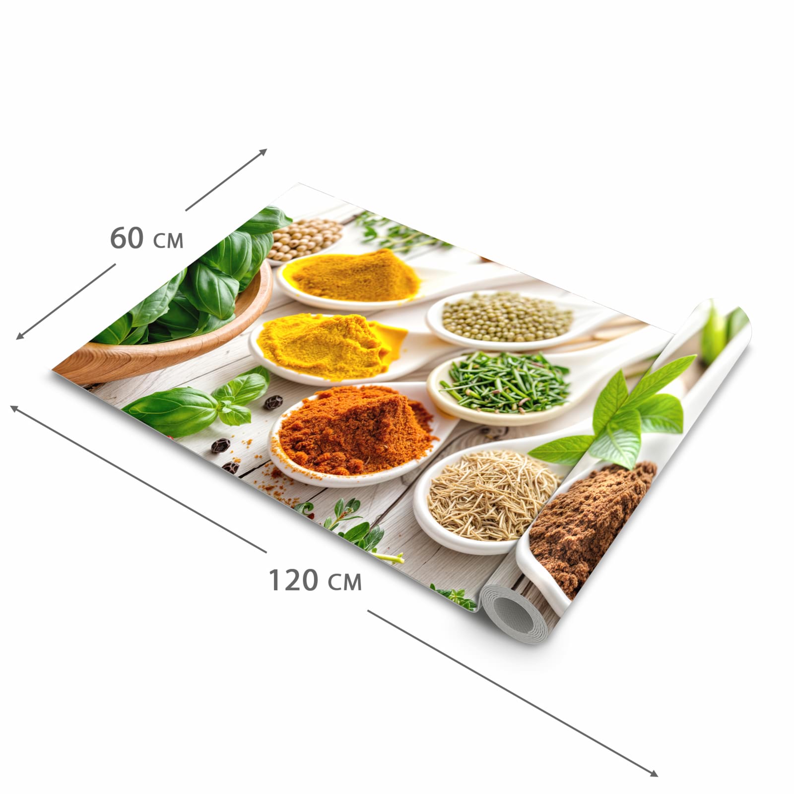 Rutschfester Küchenteppich mit Motiv Gewürzvielfalt in der Größe 90x240 cm