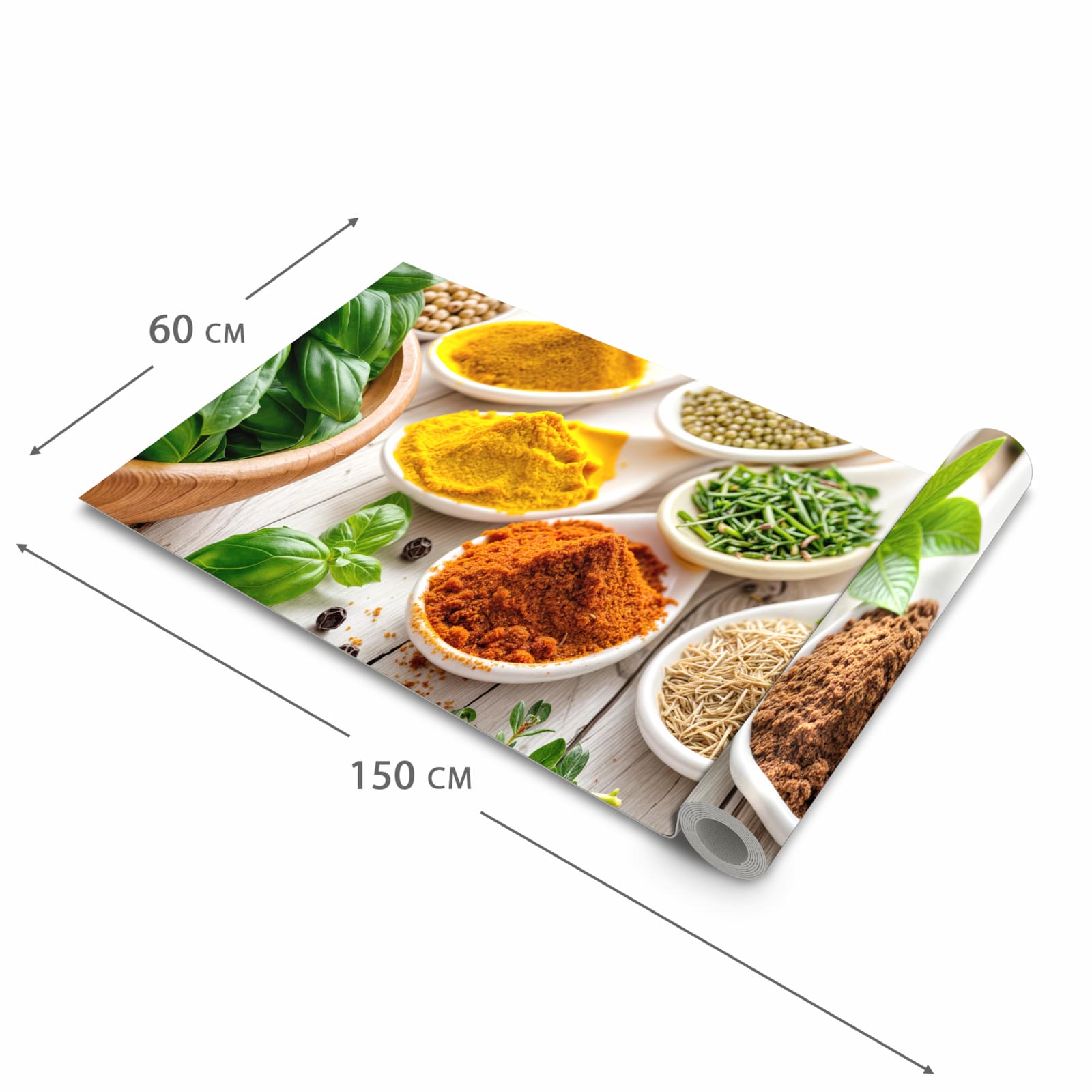 Feuchtigkeitsresistenter Küchenteppich mit Motiv Gewürzvielfalt in der Größe 90x240 cm